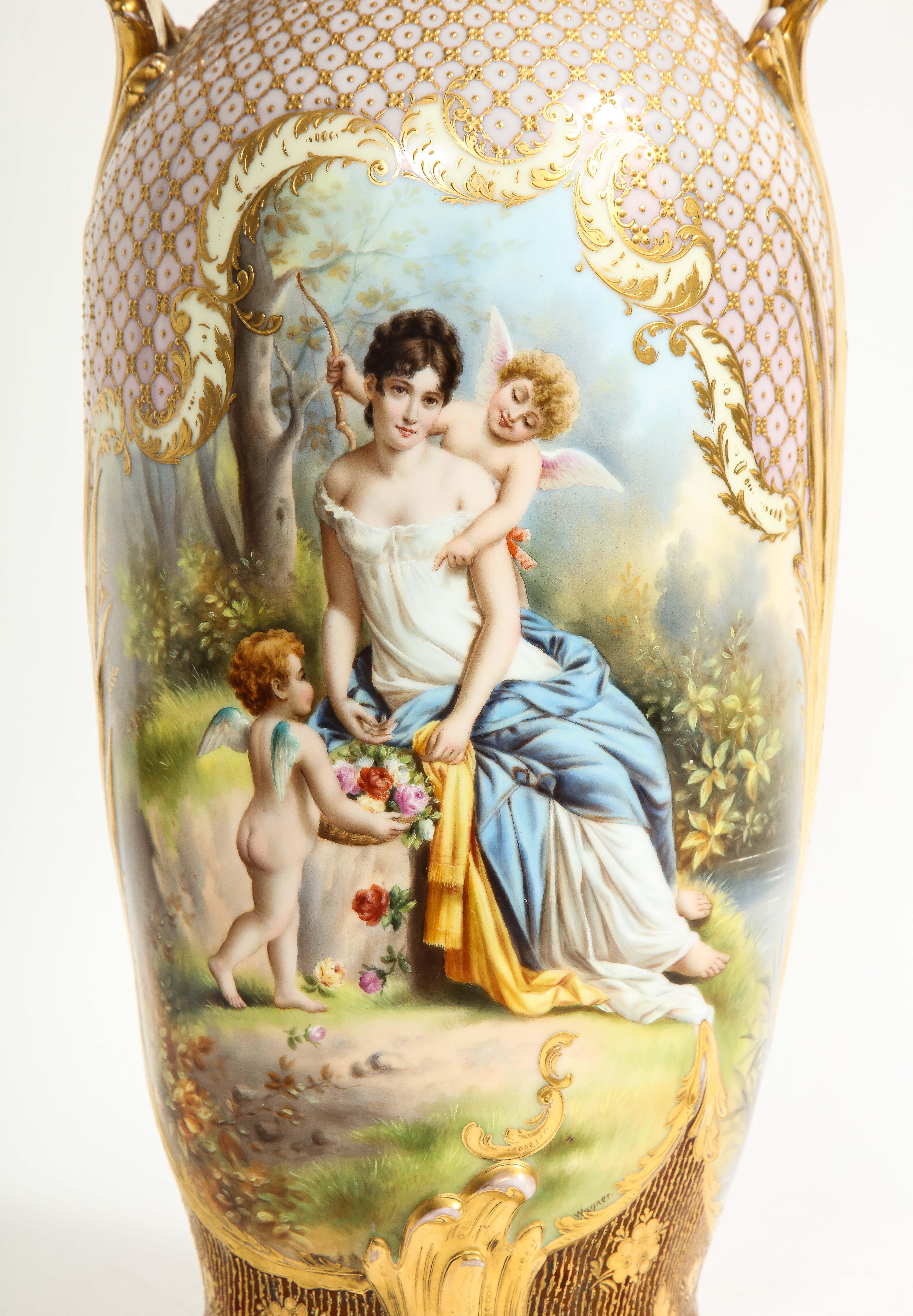 19th C. Royal Vienna Porcelain Double Panel Vase w/ Raised 24K Gilt Decoration For Sale 1
