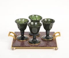 A 19th C. Russian Ormolu Mounted Centerpiece with Porphyry and Carved Jade Cups