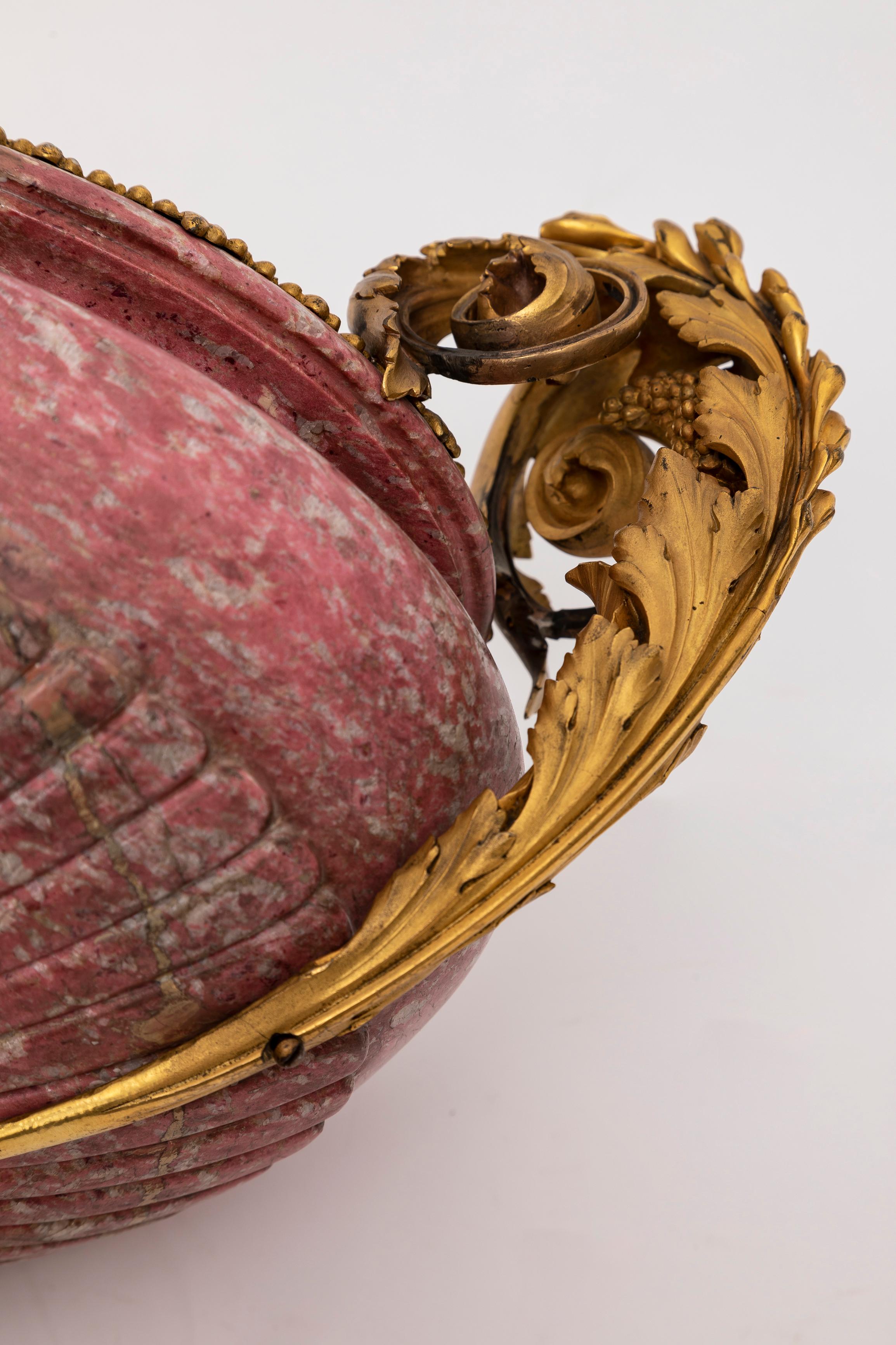 A 19th C. Russian Ormolu-Mounted Hand-Carved Pink Rhodonite Tazza/Centerpiece For Sale 5