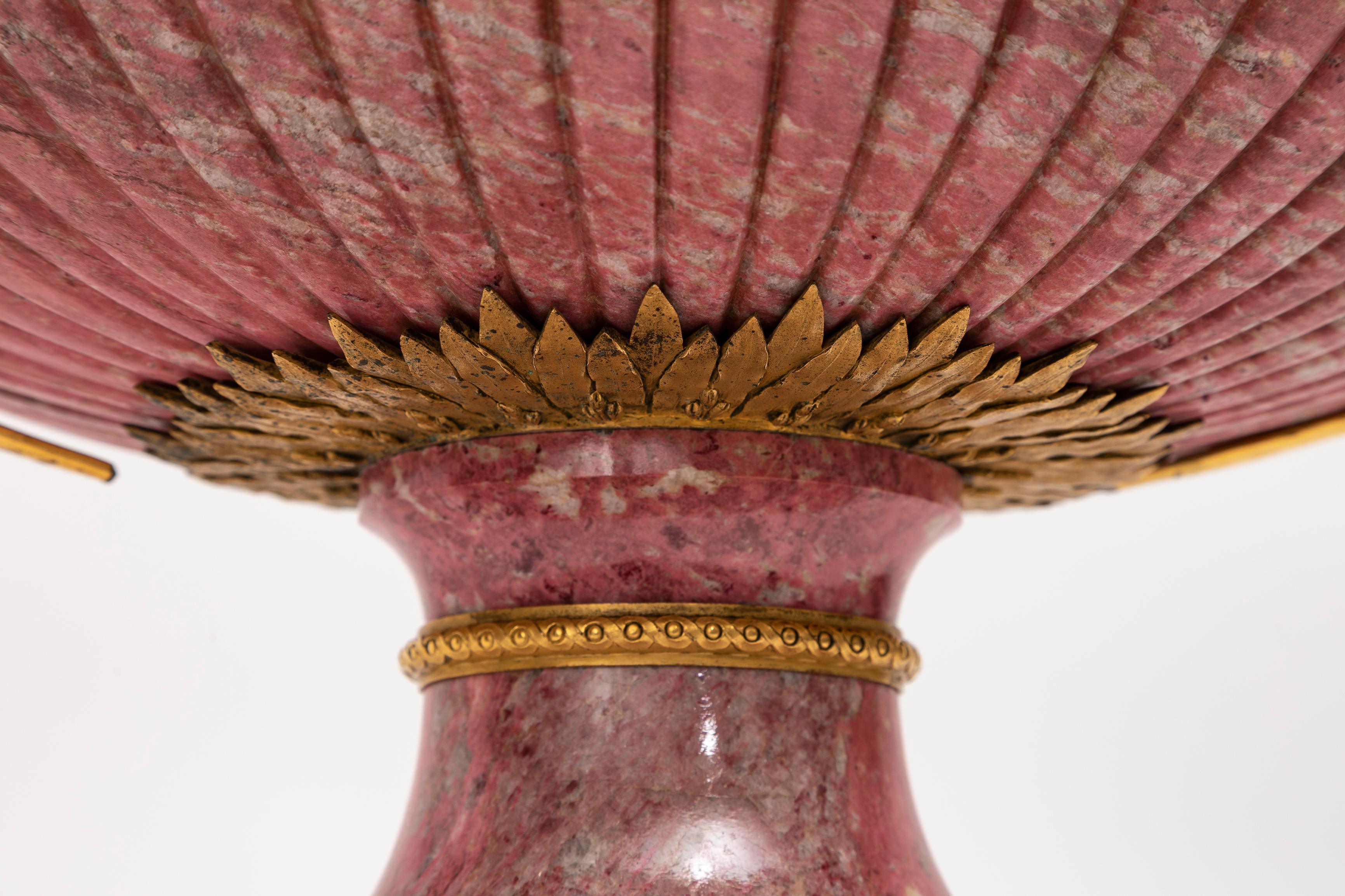 A 19th C. Russian Ormolu-Mounted Hand-Carved Pink Rhodonite Tazza/Centerpiece For Sale 6