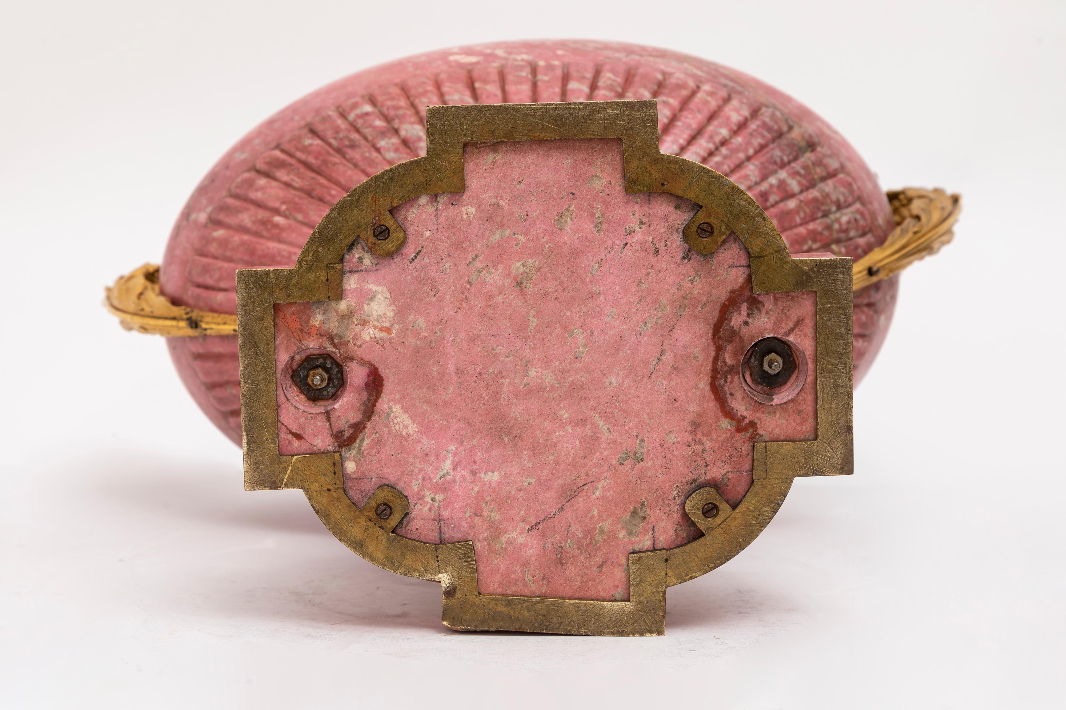 A 19th C. Russian Ormolu-Mounted Hand-Carved Pink Rhodonite Tazza/Centerpiece For Sale 8