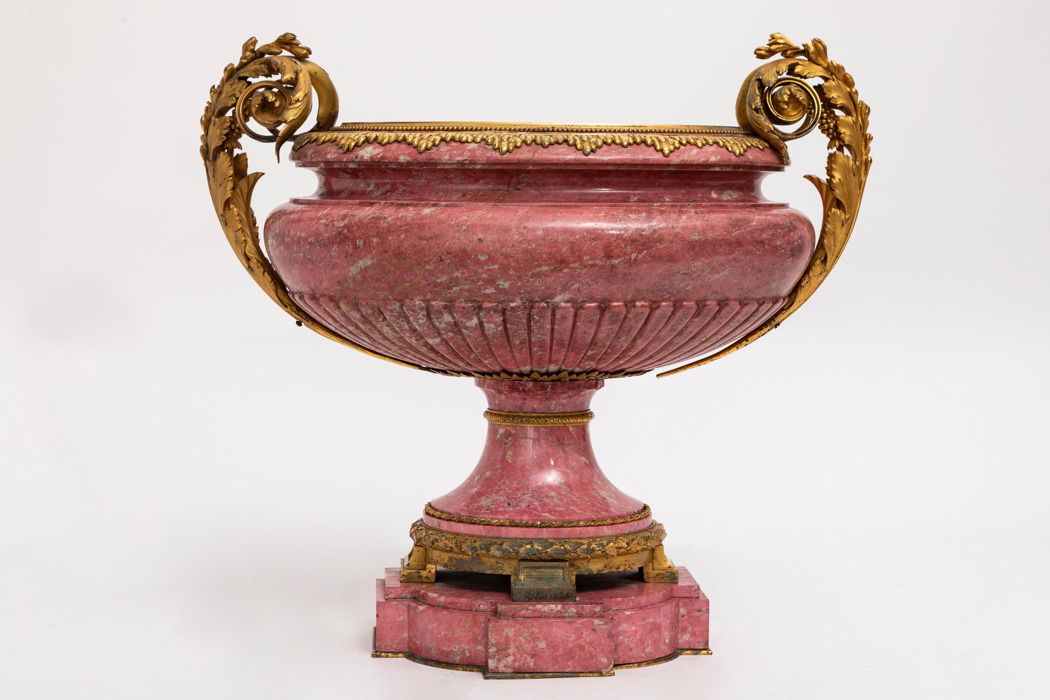 Louis XVI A 19th C. Russian Ormolu-Mounted Hand-Carved Pink Rhodonite Tazza/Centerpiece For Sale