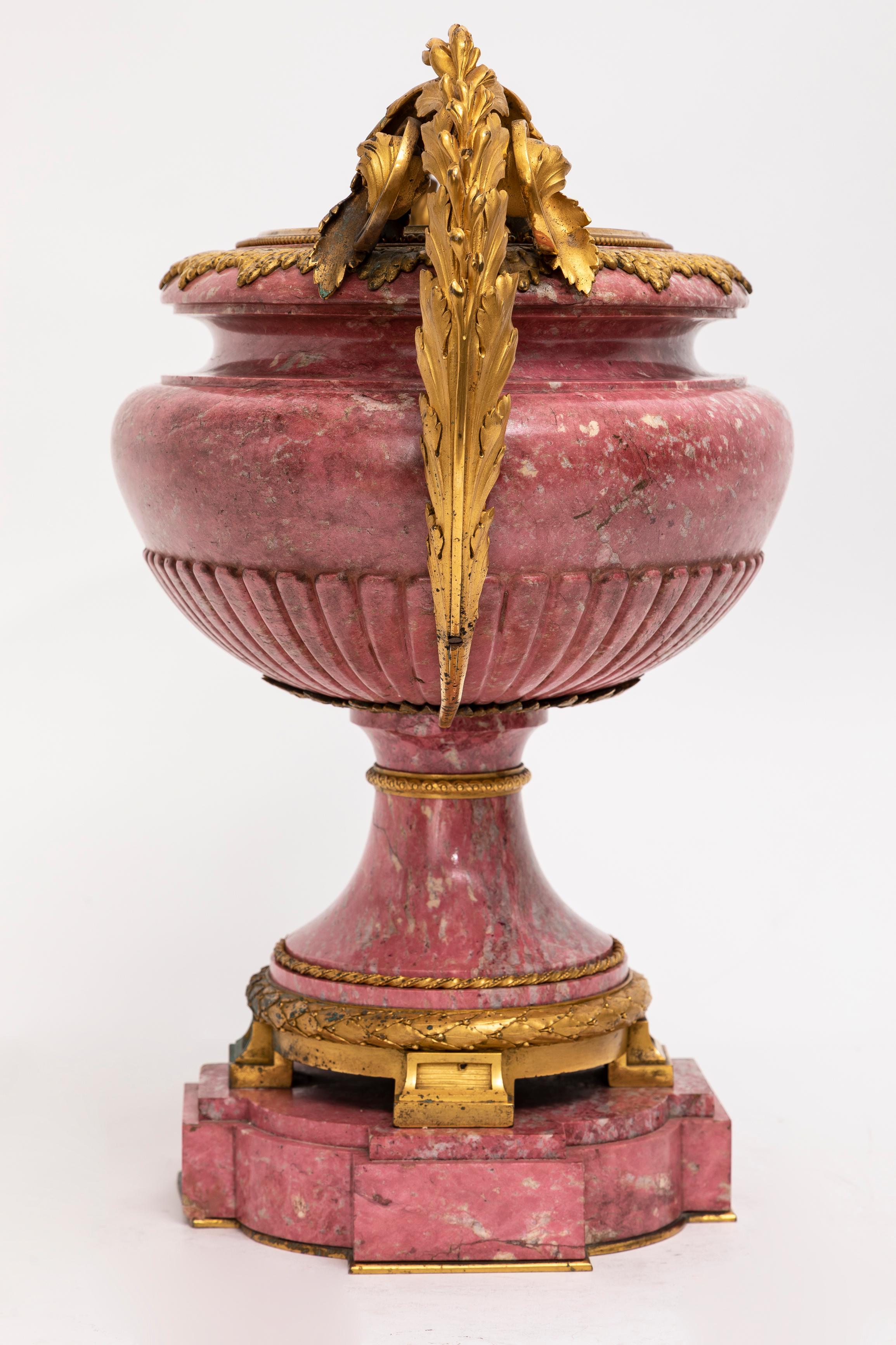 Bronze A 19th C. Russian Ormolu-Mounted Hand-Carved Pink Rhodonite Tazza/Centerpiece For Sale