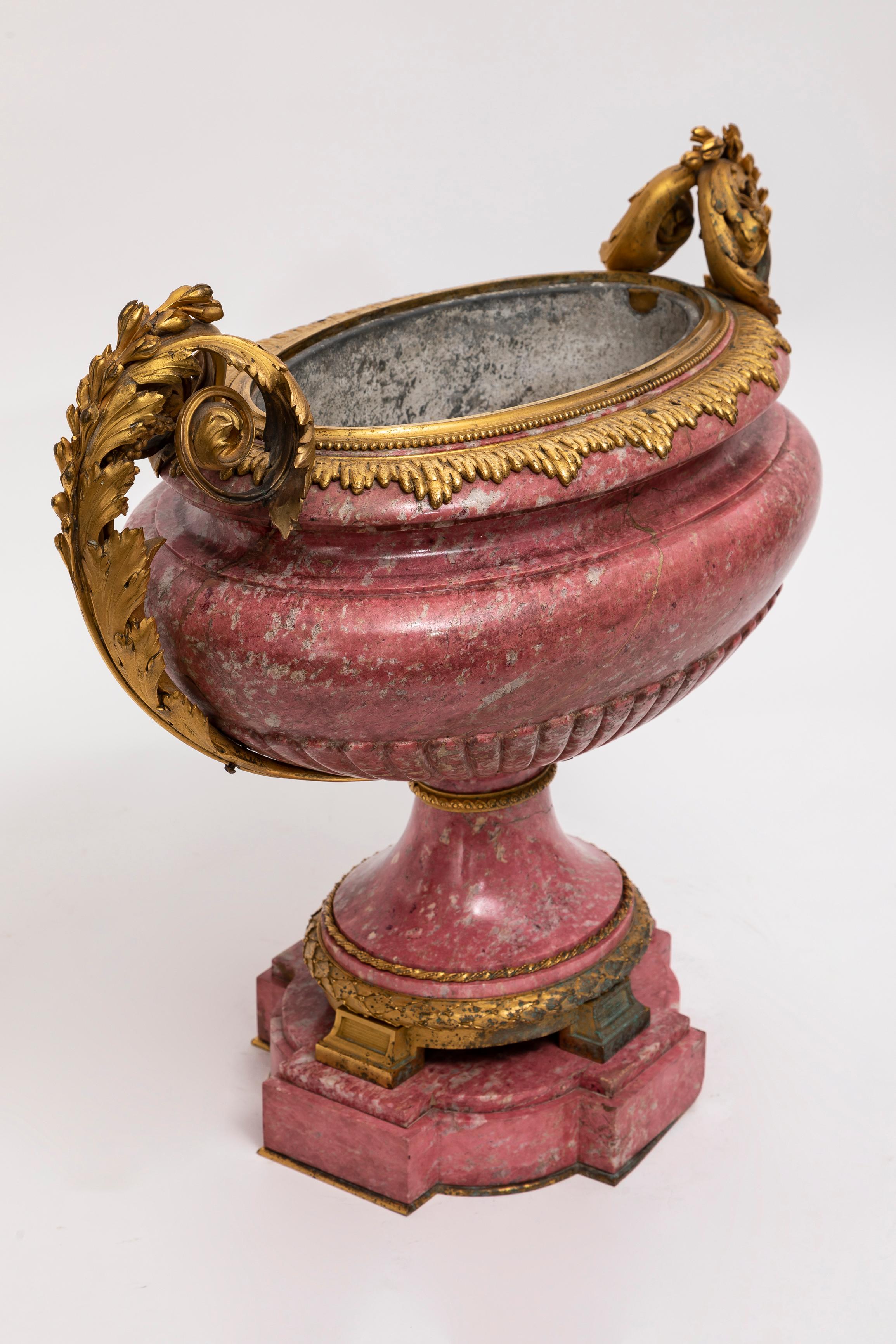 A 19th C. Russian Ormolu-Mounted Hand-Carved Pink Rhodonite Tazza/Centerpiece For Sale 1