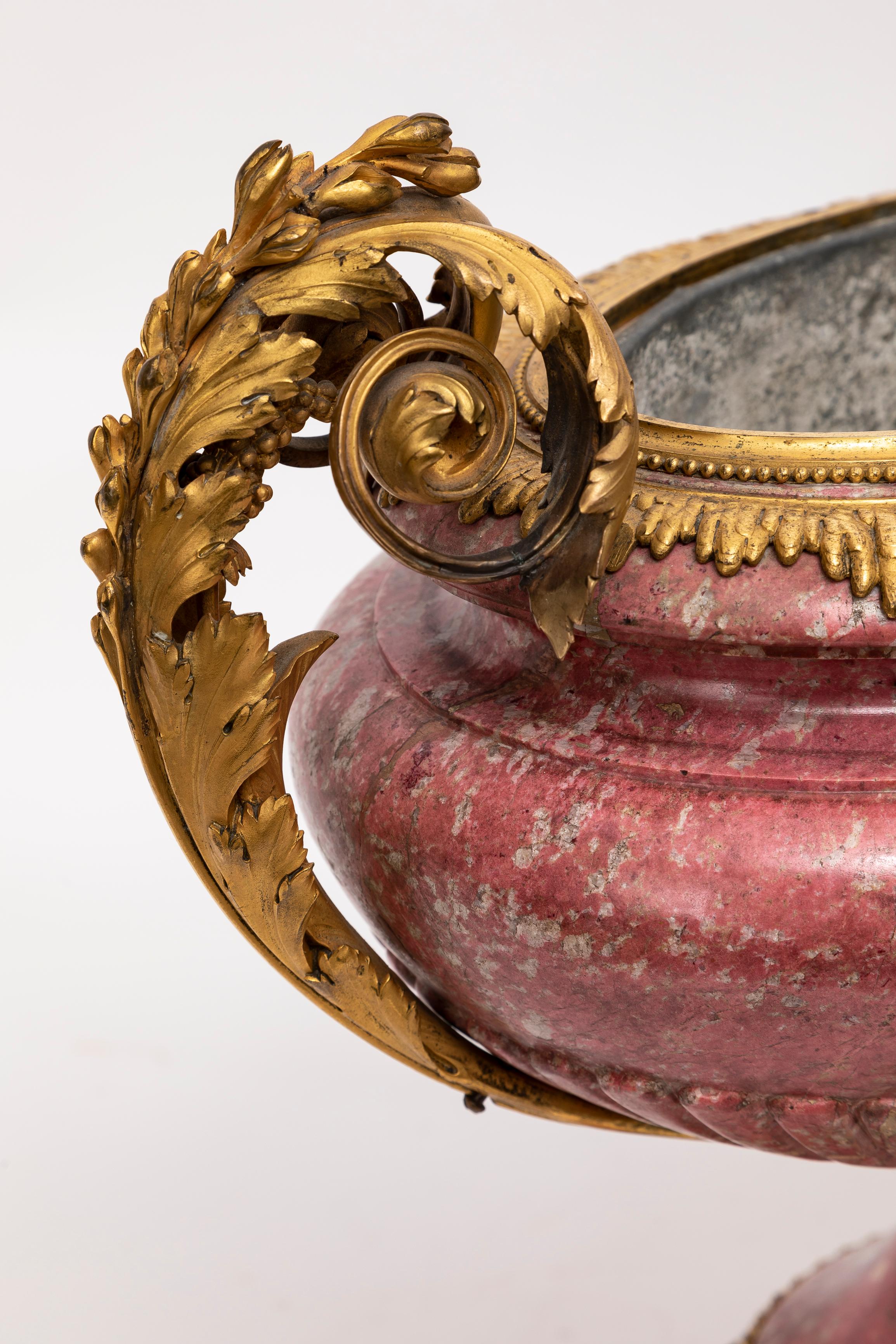 A 19th C. Russian Ormolu-Mounted Hand-Carved Pink Rhodonite Tazza/Centerpiece For Sale 3