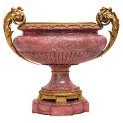 A 19th C. Russian Ormolu-Mounted Hand-Carved Pink Rhodonite Tazza/Centerpiece