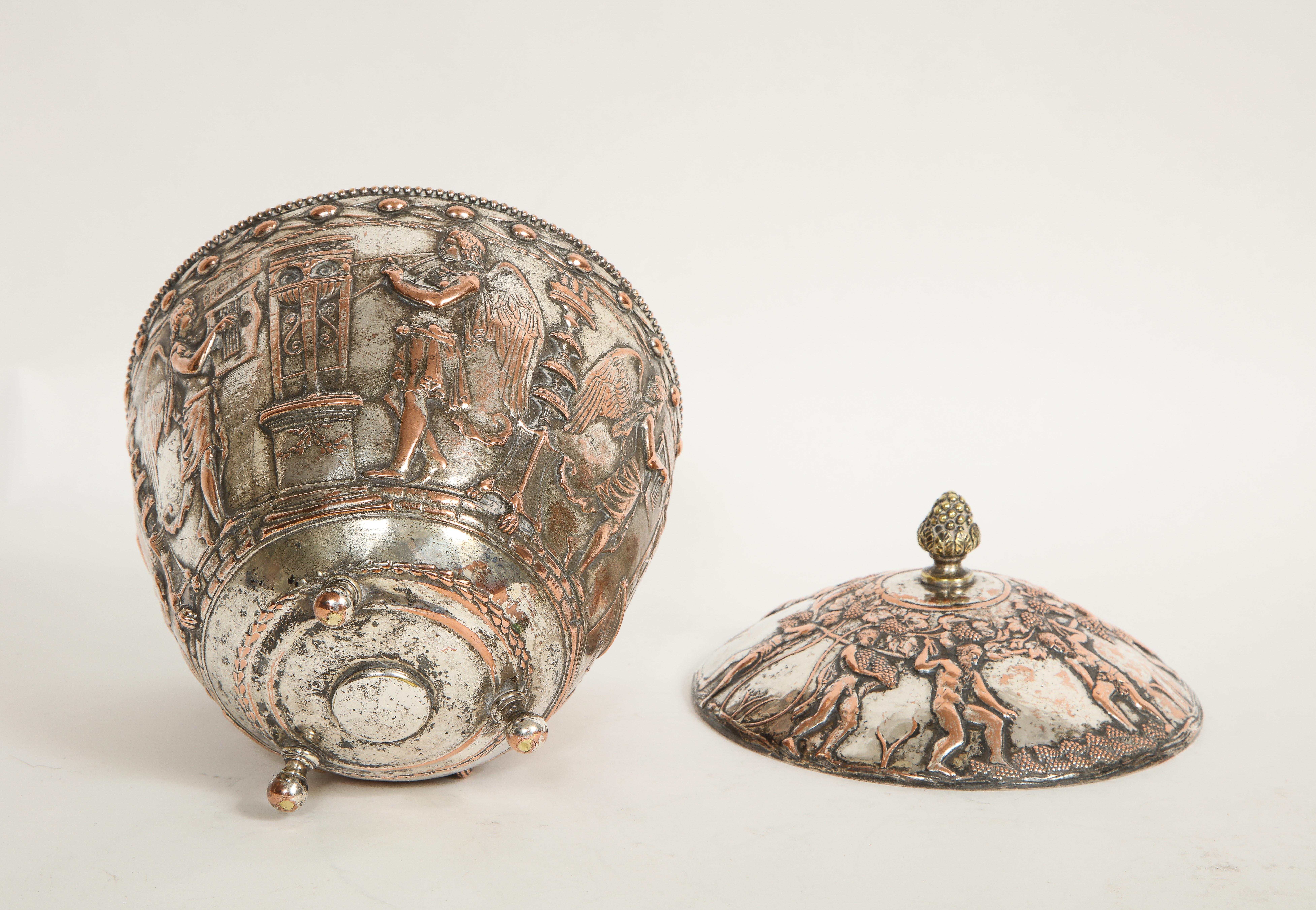 19th C. Silvered Bronze Neoclassical Covered Bowl, Att. E.F. Caldwell For Sale 4