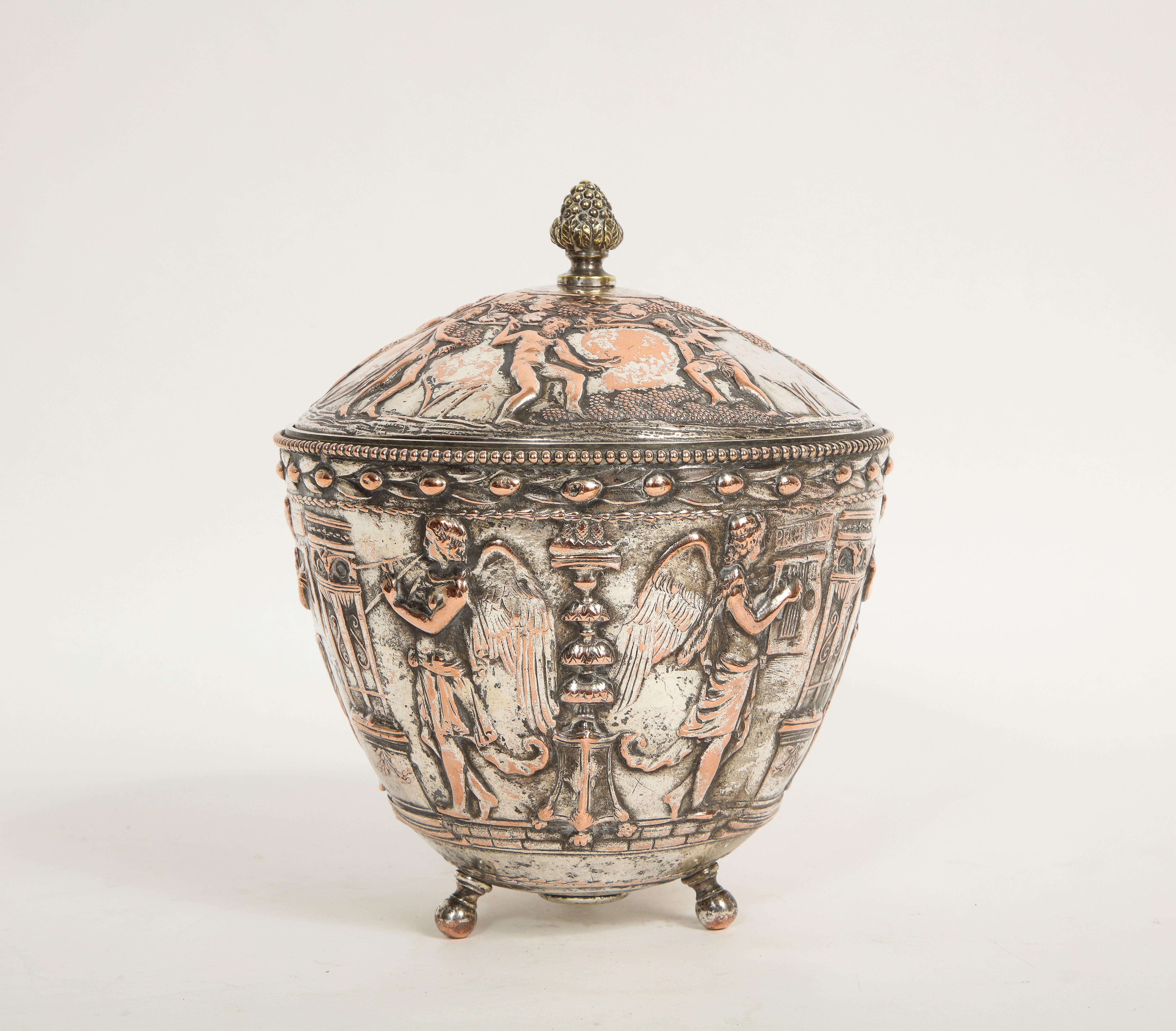 19th C. Silvered Bronze Neoclassical Covered Bowl, Att. E.F. Caldwell For Sale 11