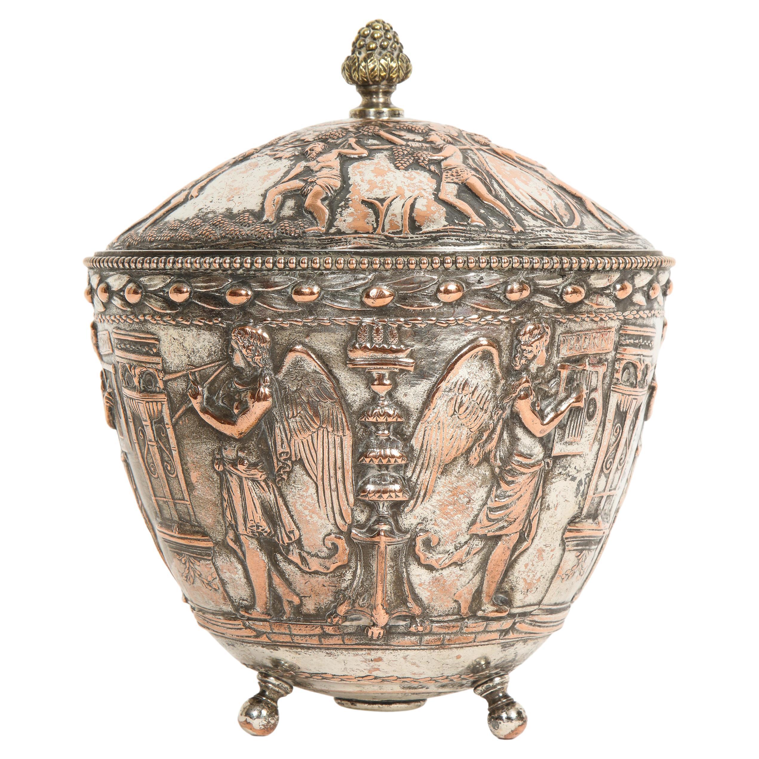 19th C. Silvered Bronze Neoclassical Covered Bowl, Att. E.F. Caldwell For Sale