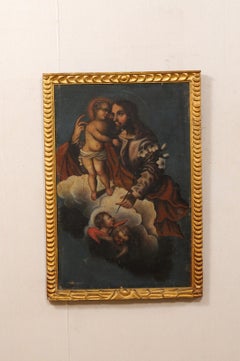 Spanish Colonial Painting of Jesus with Child, in 19th Century Gilt Frame