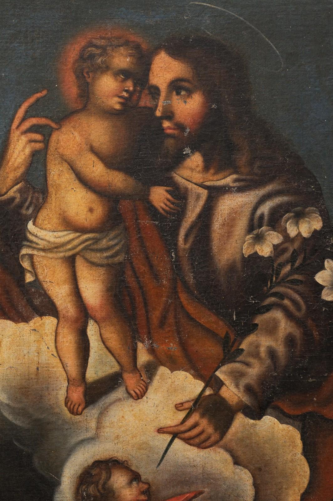 Spanish Colonial Painting of Jesus with Child, in 19th Century Gilt Frame For Sale 1