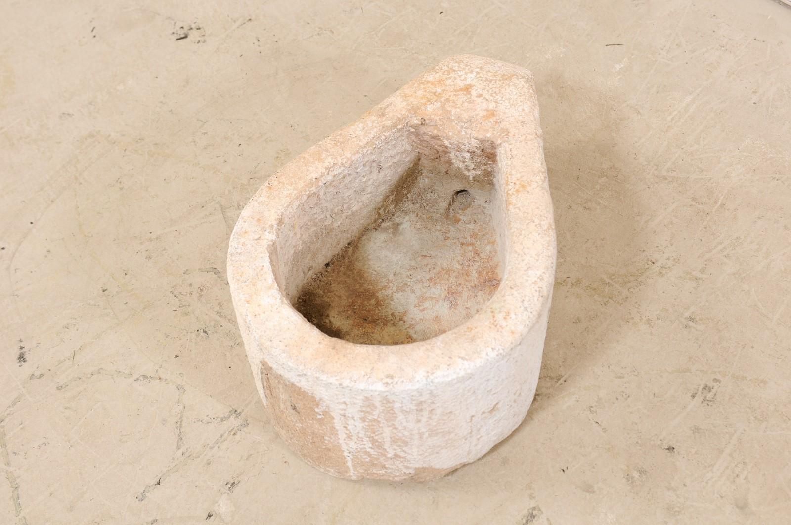 19th Century Spanish Hand Carved Limestone Trough in Lovely Teardrop Shape 7