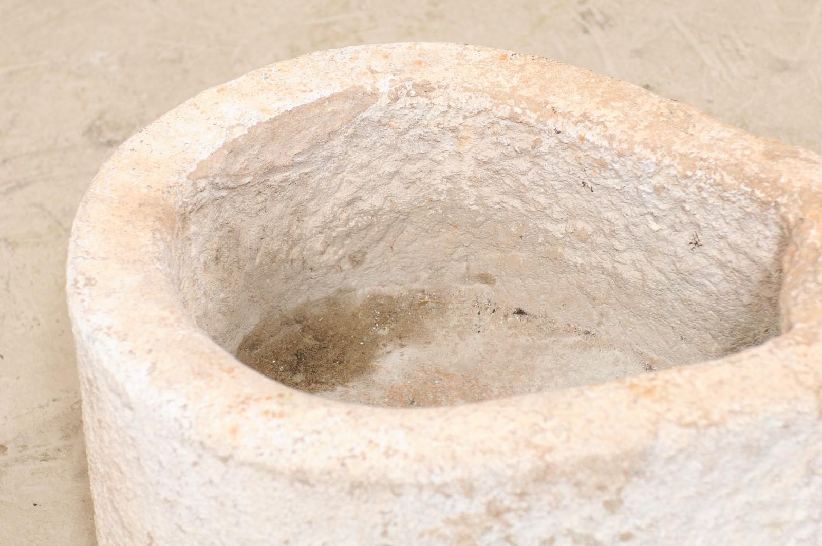 Hand-Carved 19th Century Spanish Hand Carved Limestone Trough in Lovely Teardrop Shape