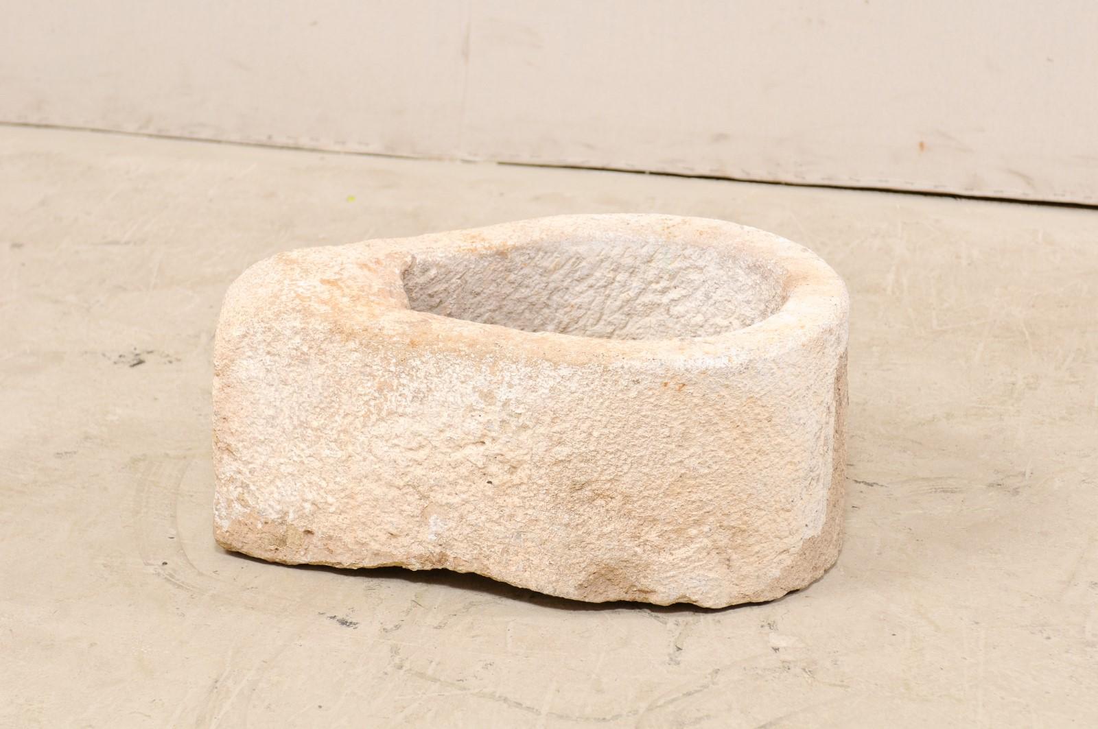 19th Century Spanish Hand Carved Limestone Trough in Lovely Teardrop Shape 1