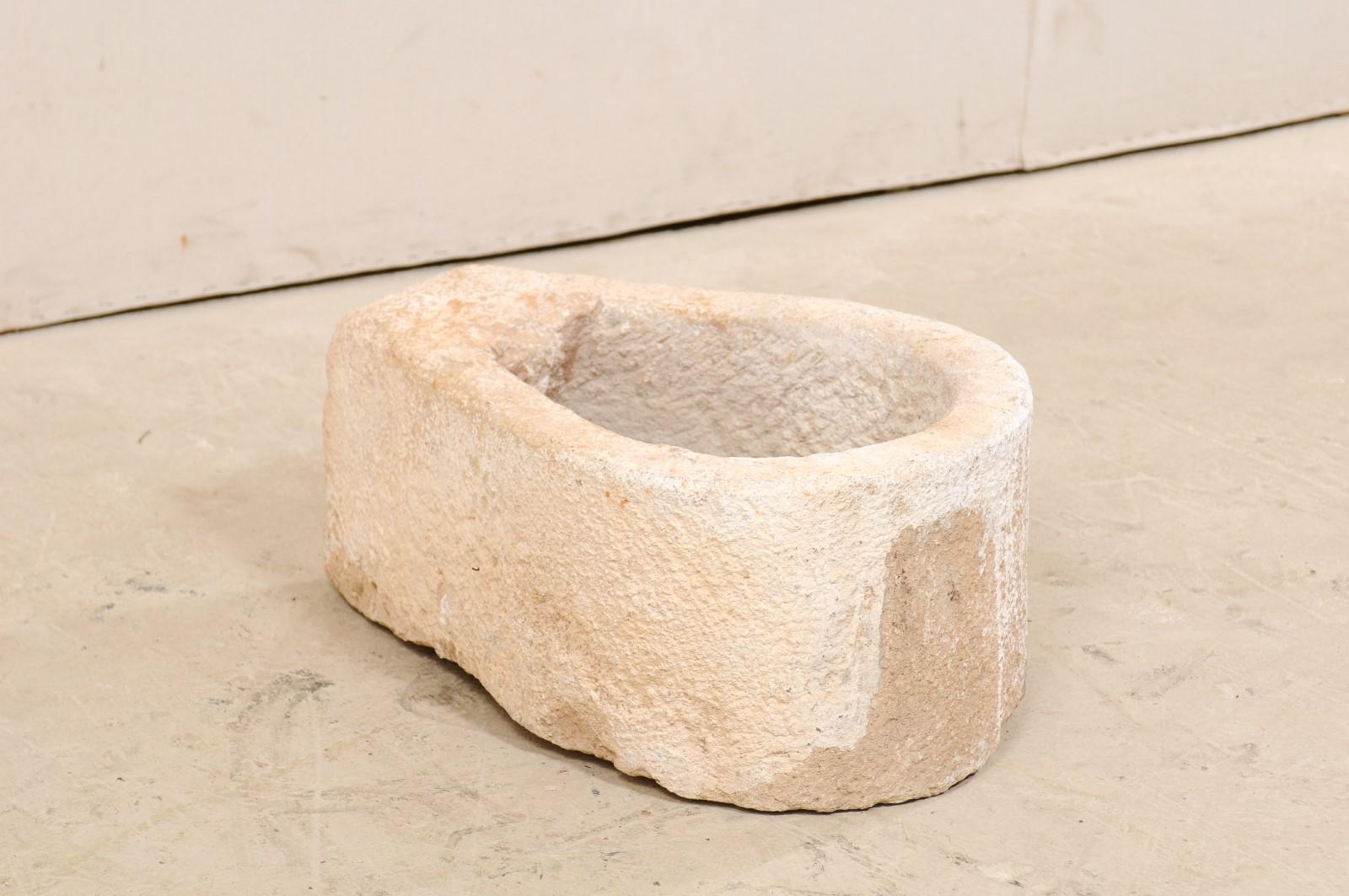 19th Century Spanish Hand Carved Limestone Trough in Lovely Teardrop Shape 4