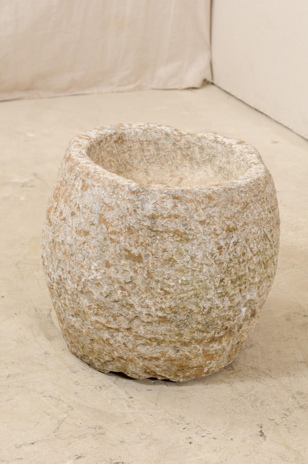 Limestone 19th Century Spanish Large Hand Carved Stone Vessel or Basin