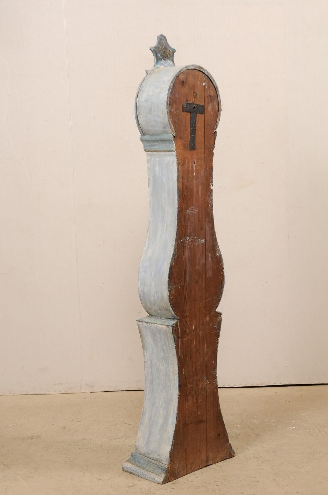 19th Century Swedish Grandfather Floor Clock, Scraped Finish with Blue Coloring 4