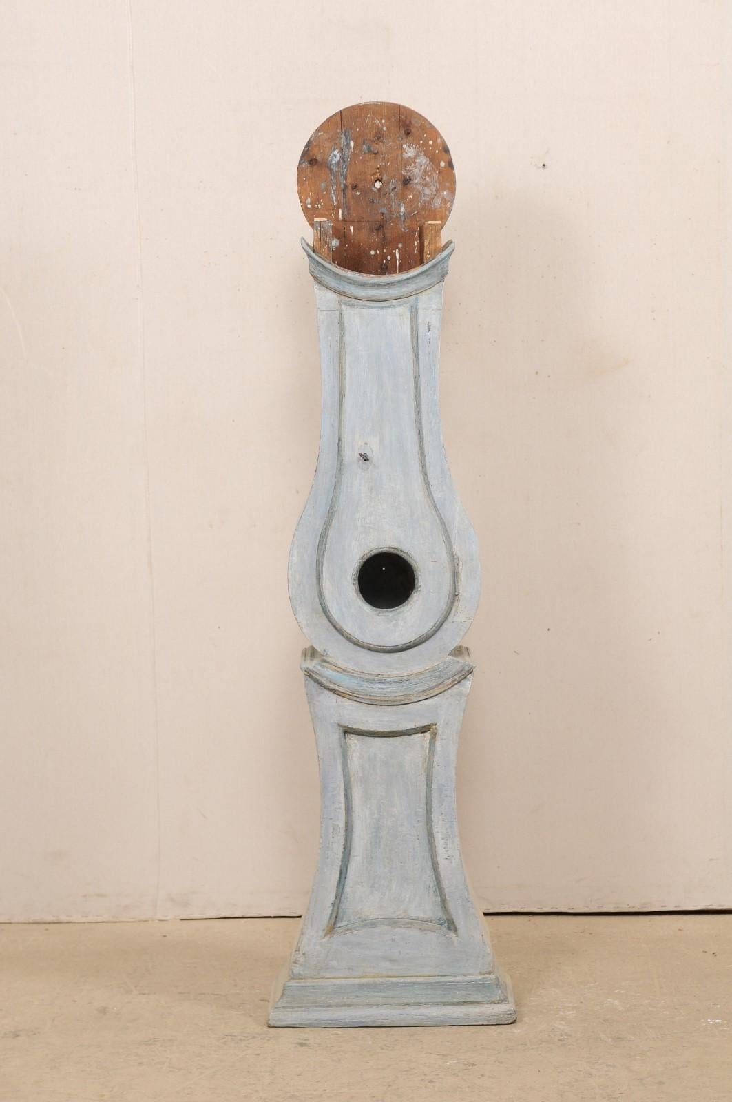 19th Century Swedish Grandfather Floor Clock, Scraped Finish with Blue Coloring 1