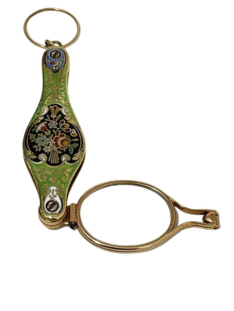 19th Century 14kt Gold and Enamel Lorgnette 4