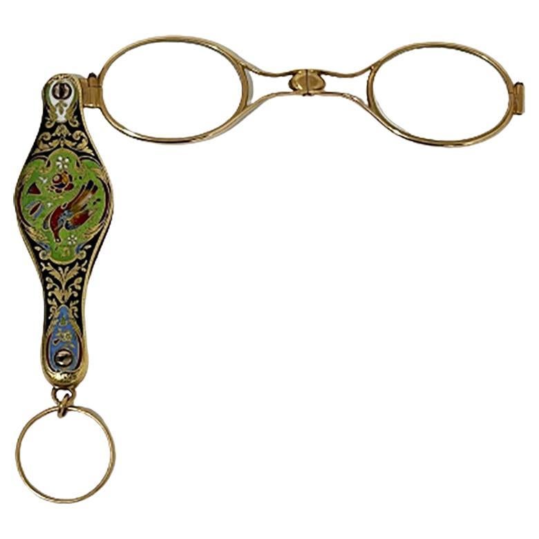 19th Century 14kt Gold and Enamel Lorgnette