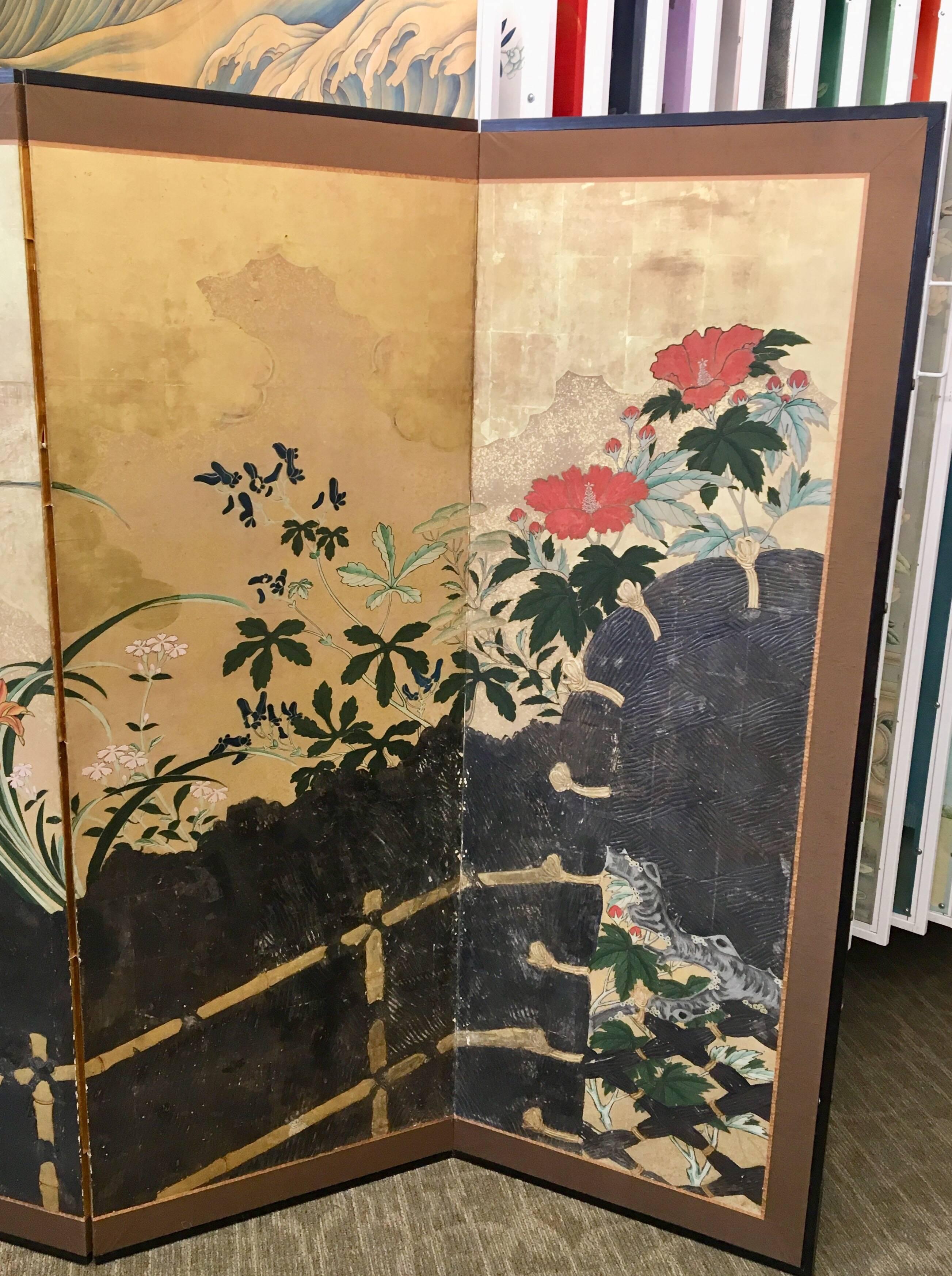 Hand-Painted 19th Century Six-Panel Screen For Sale