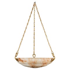 19th Century Alabaster Dish Light with Ormolu Chain