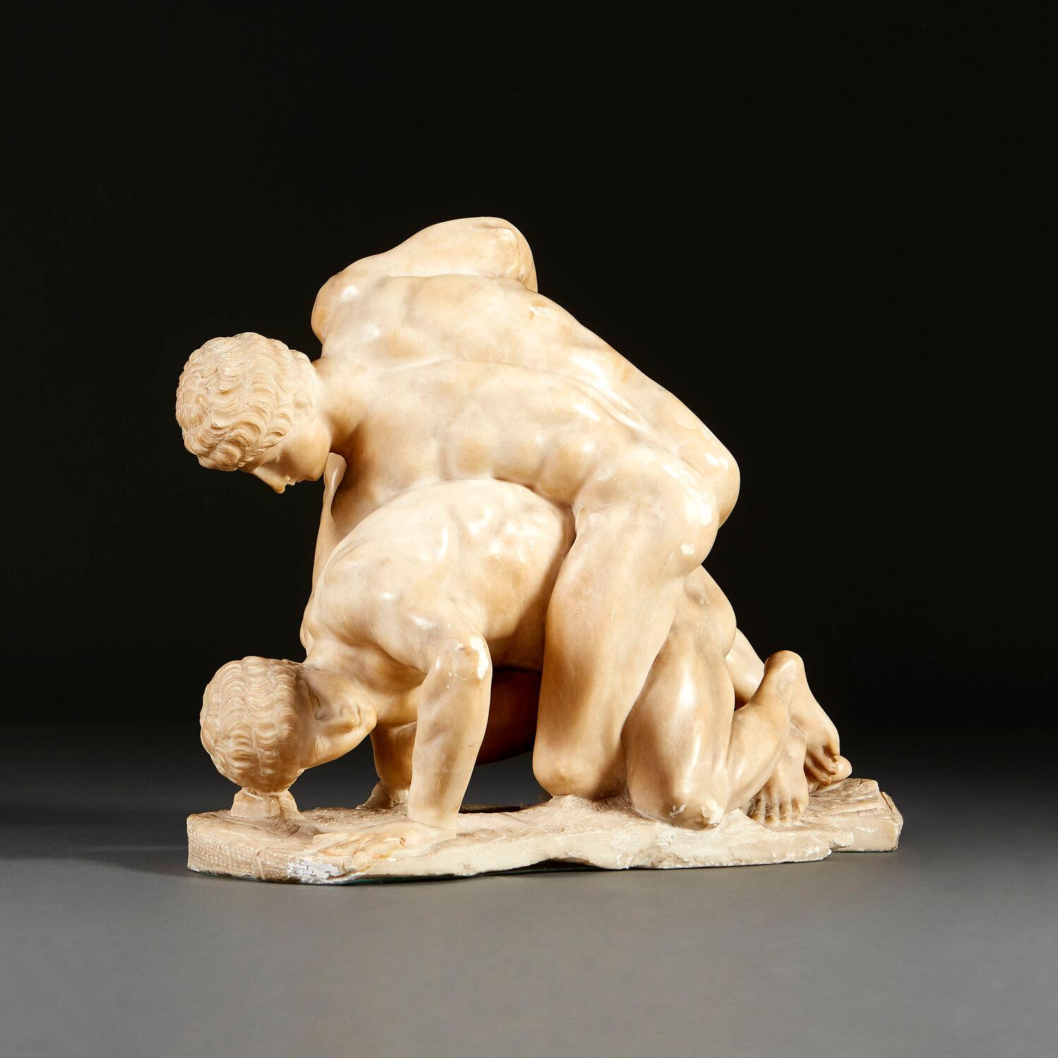 Classical Roman 19th Century Alabaster Sculpture After 'The Wrestlers'
