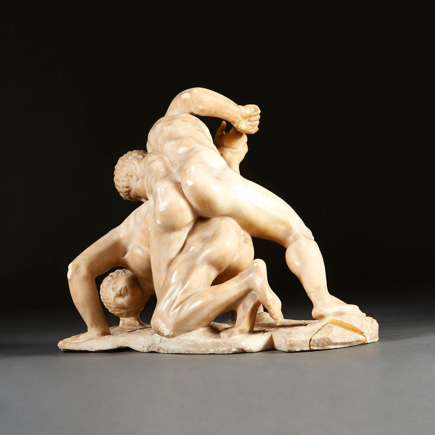 Italian 19th Century Alabaster Sculpture After 'The Wrestlers'