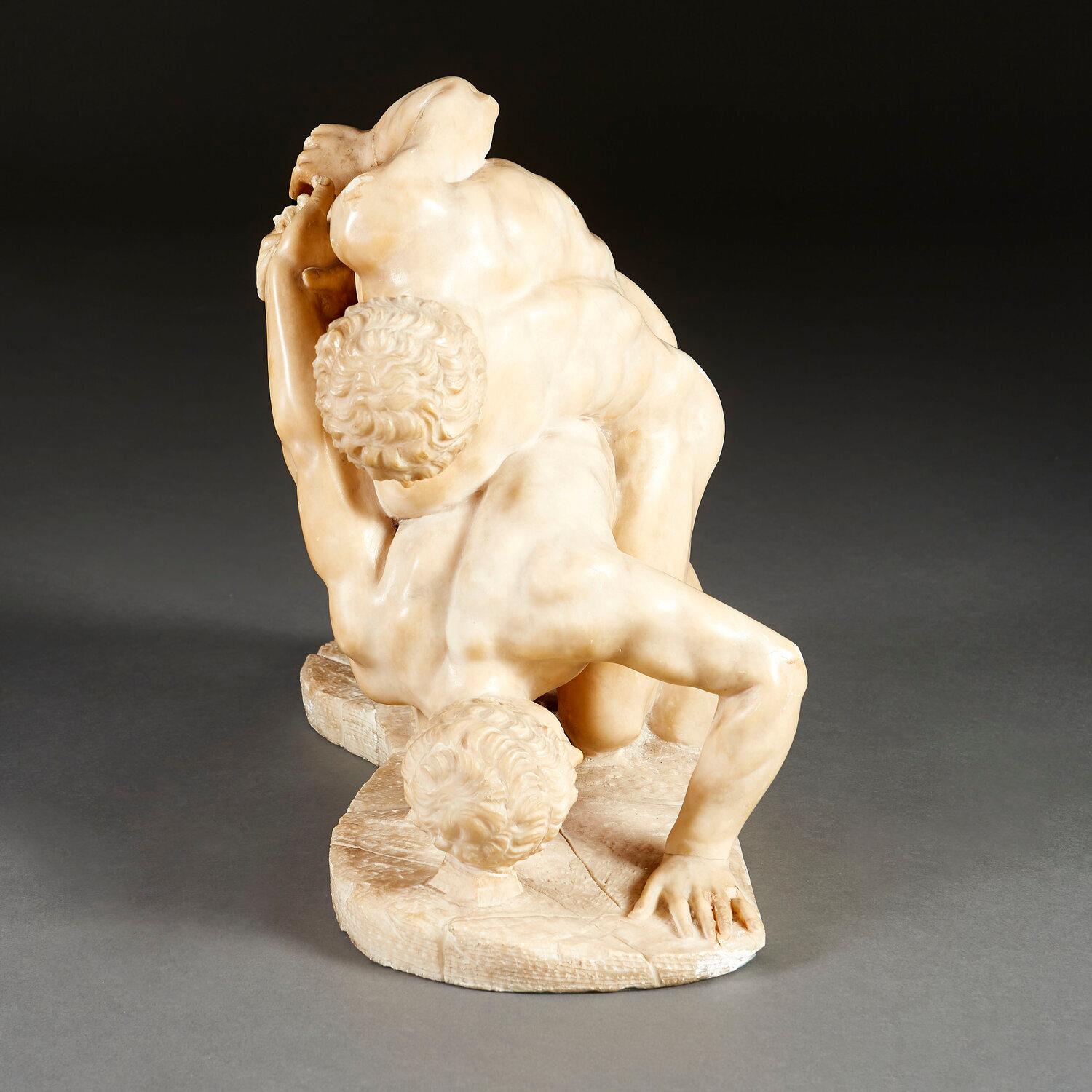 19th Century Alabaster Sculpture After 'The Wrestlers' In Good Condition In London, GB