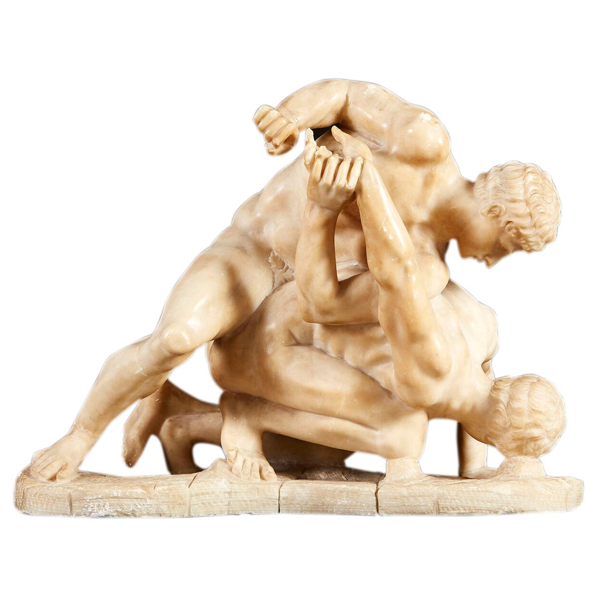 19th Century Alabaster Sculpture After 'The Wrestlers'