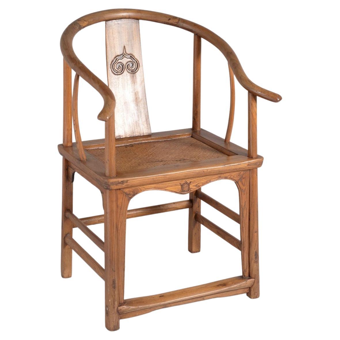 A 19th Century Antique Chinese Elm Horseshoe Armchair Late Qing For Sale