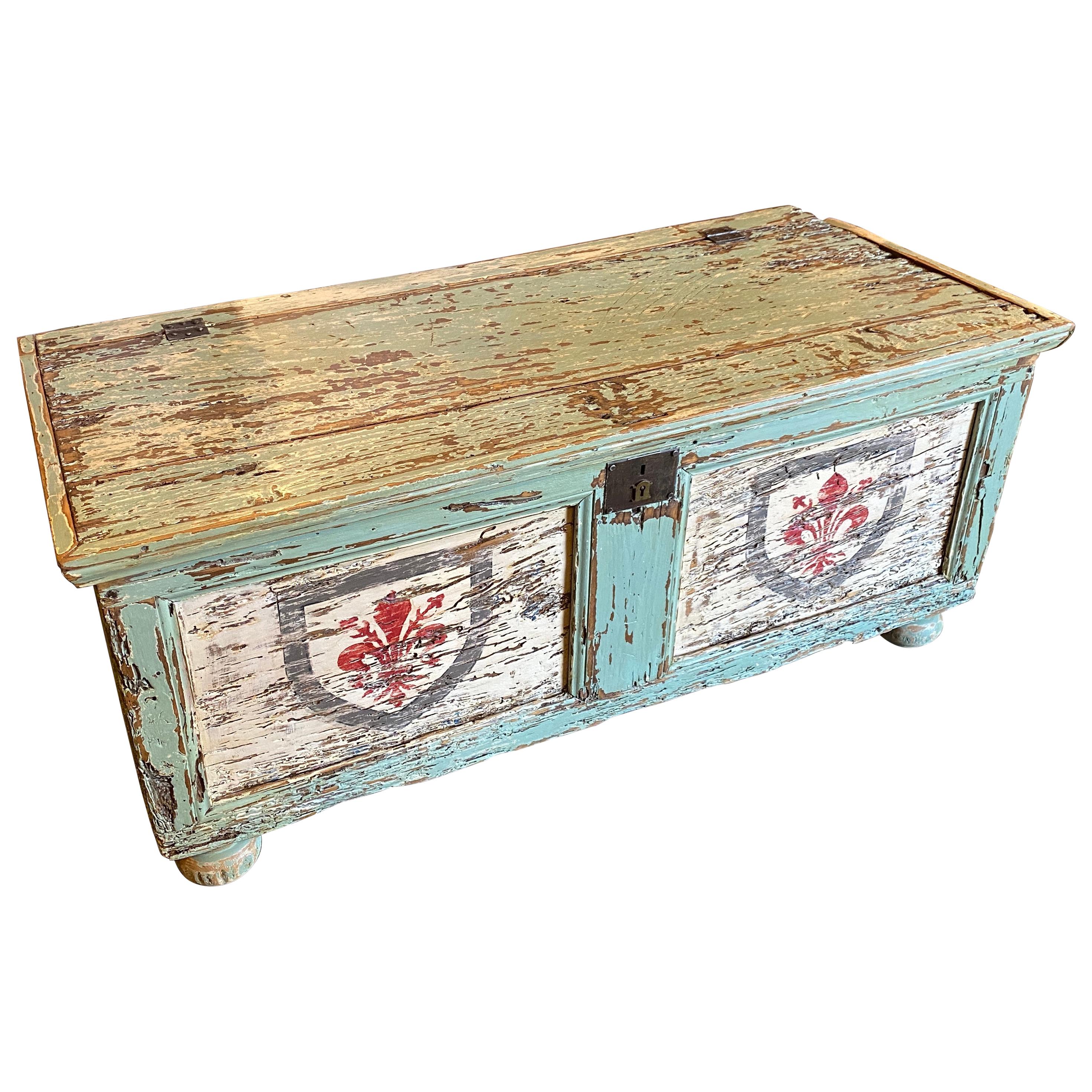 Antique 19th Century Chinese Carved Softwood Blanket Chest For Sale at