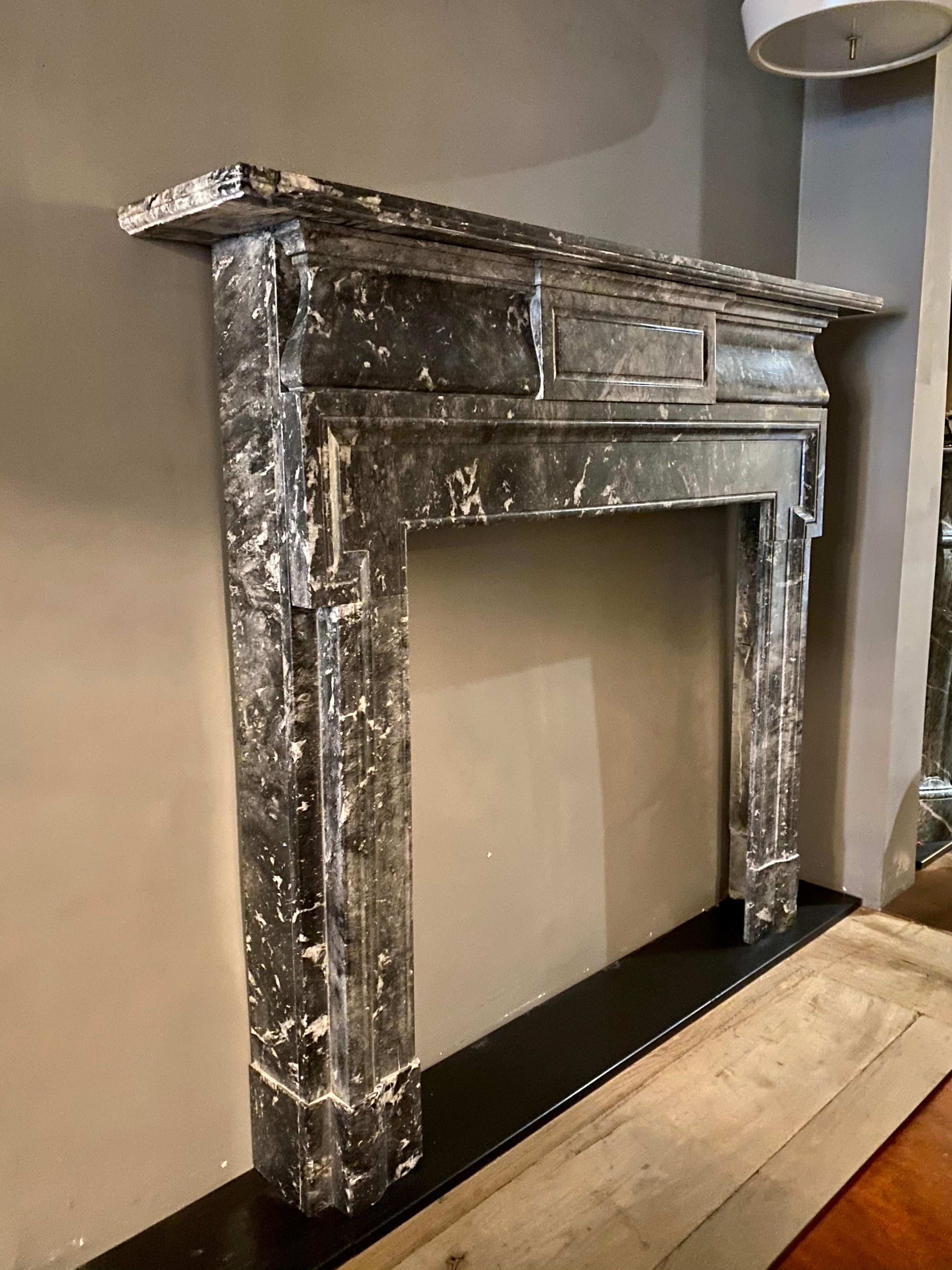 A 19th Century Antique Palladian Style Grey Fossil Marble Fireplace Mantel  1
