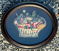 A 19th Century Applique Felt Work Picture of an Abundant Basket of Strawberries