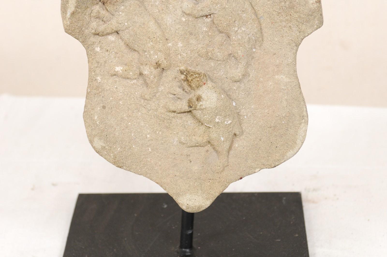 Hand-Carved 19th Century Aragon Stone Marker with Great Patina on Custom Stand, Spain