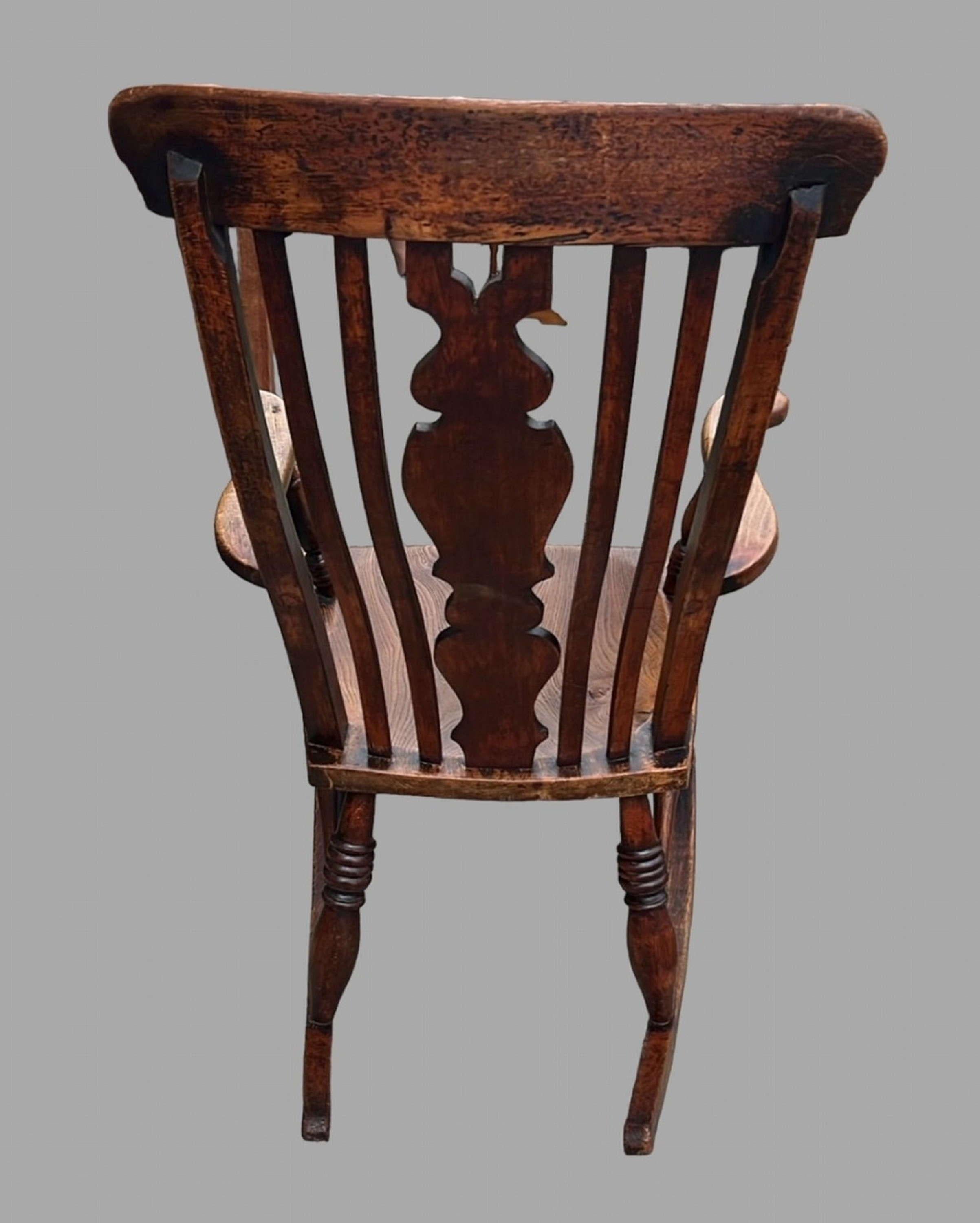 Victorian A 19th Century Ash And Elm Splat Back Windsor Rocking Armchair