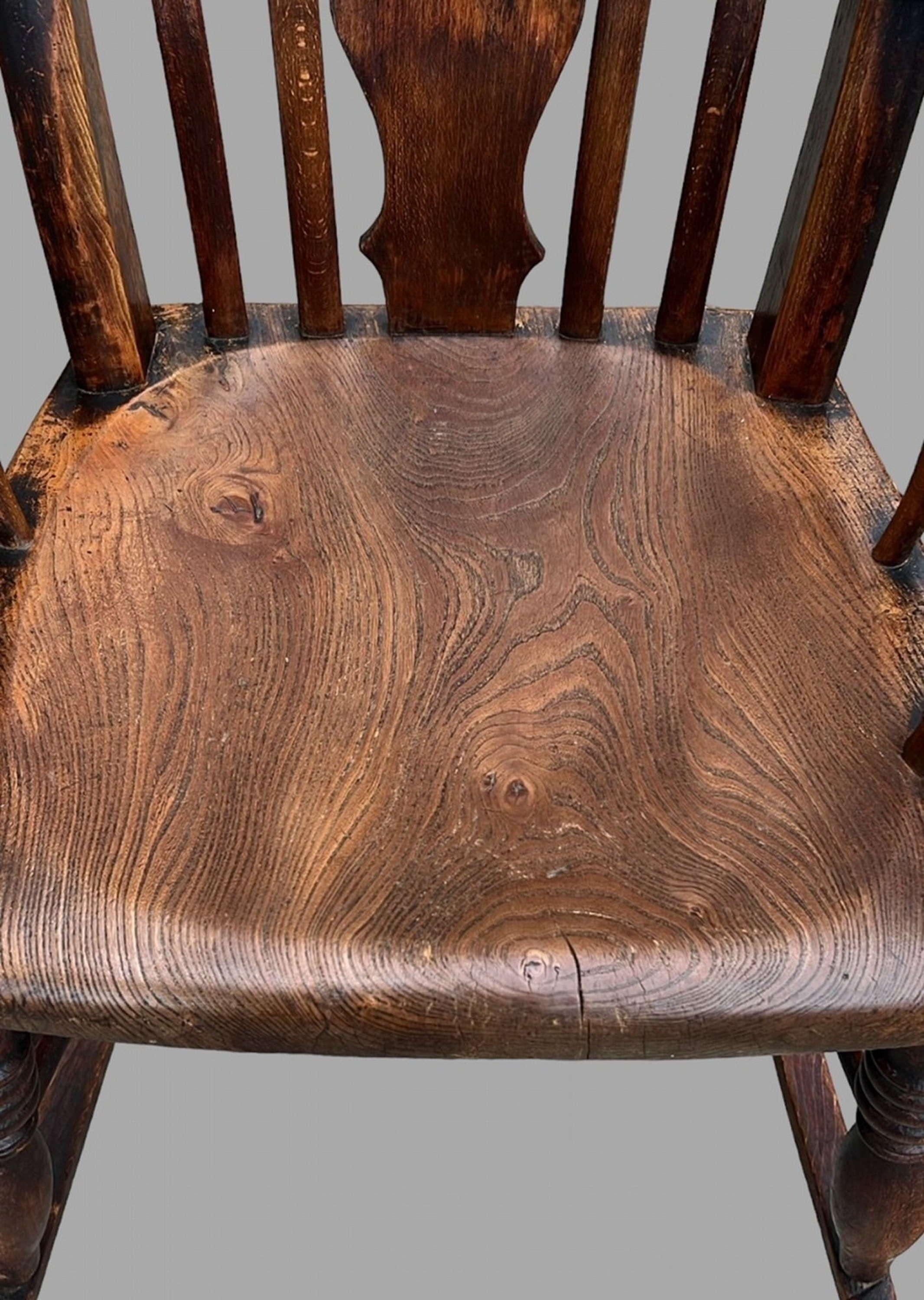British A 19th Century Ash And Elm Splat Back Windsor Rocking Armchair