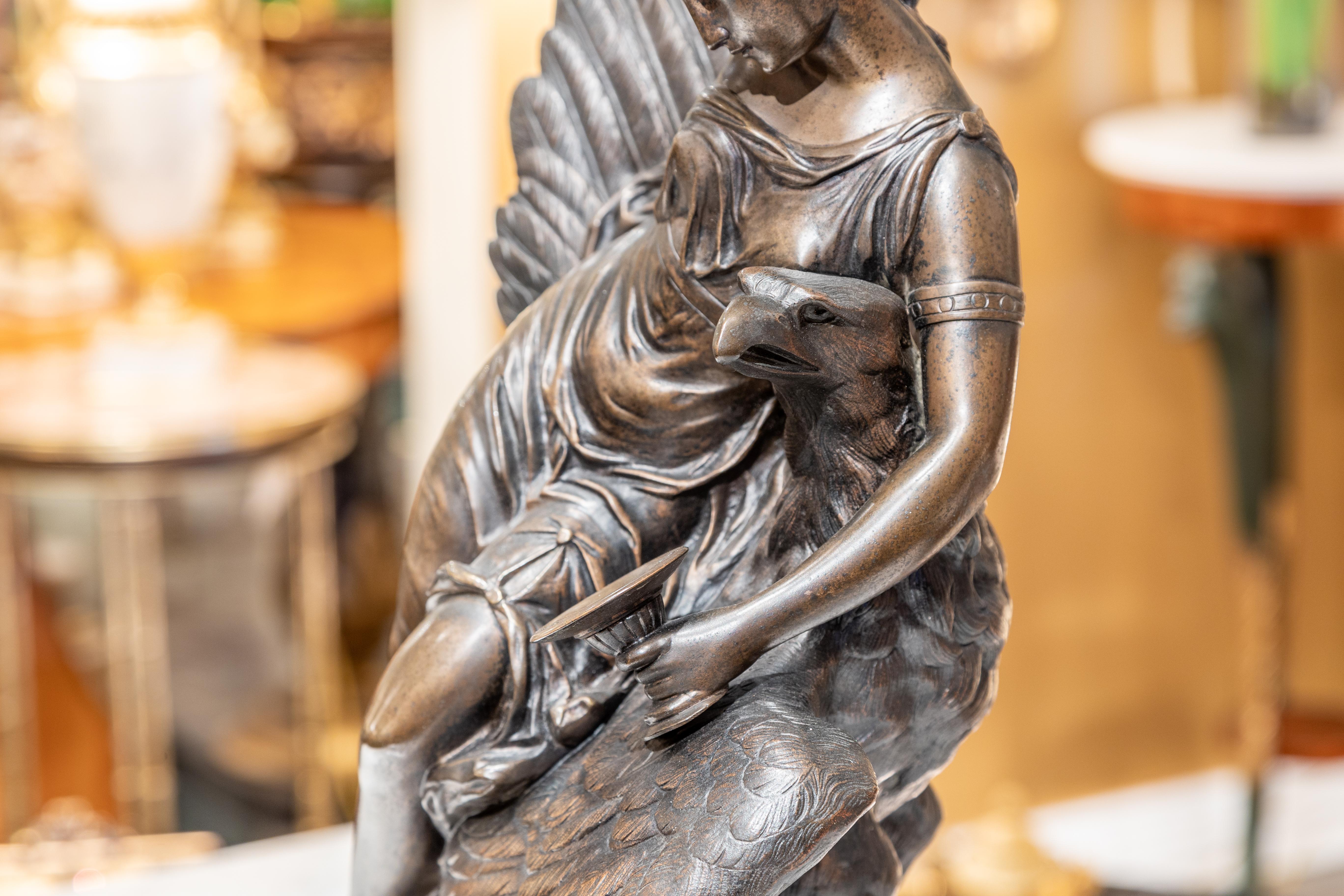 French 19th Century Beautiful Patinated Bronze Sculpture of a Female on an Eagle For Sale