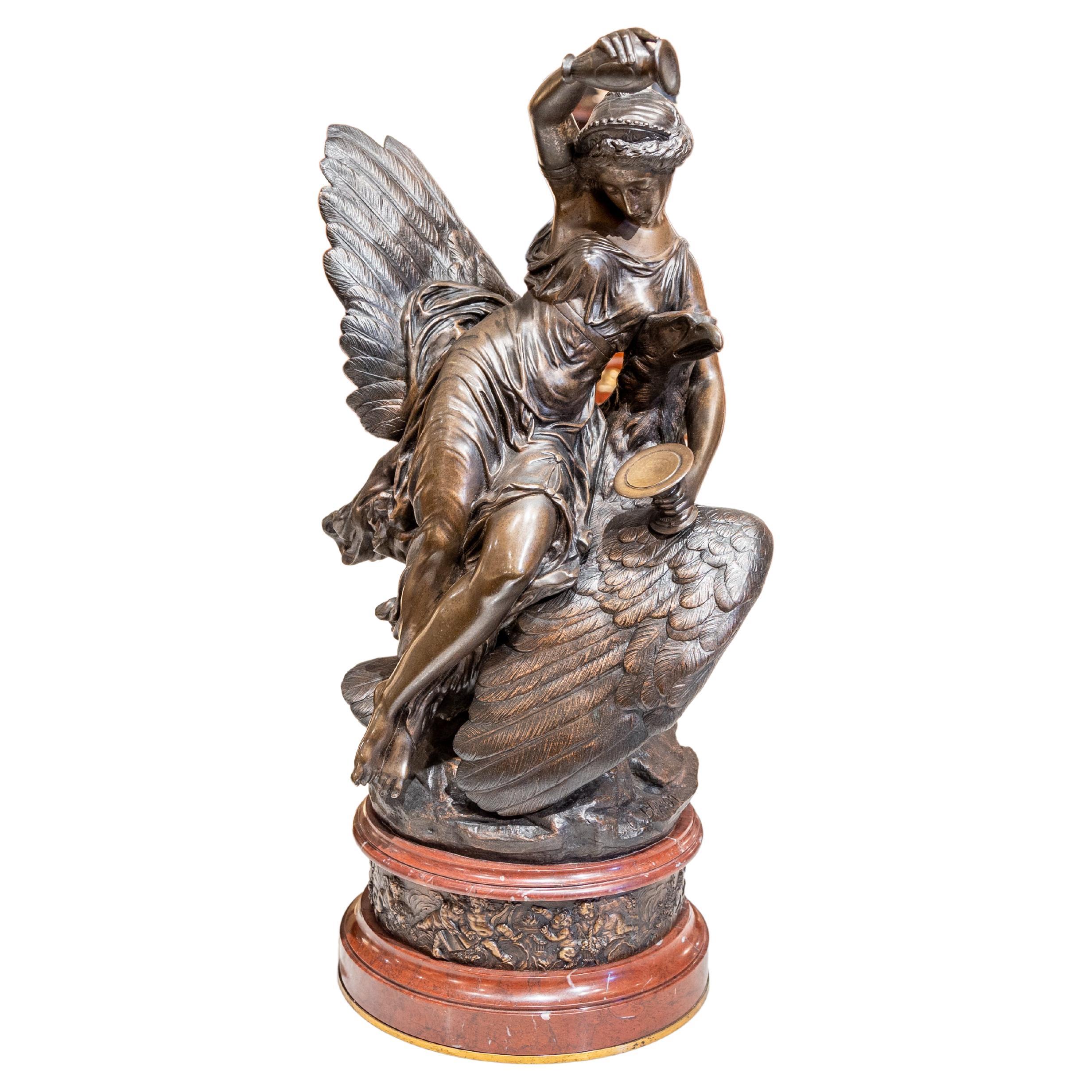 Schöne patinierte Bronzeskulptur einer weiblichen Figur auf einem Adler aus dem 19. Jahrhundert