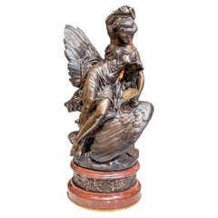 19th Century Beautiful Patinated Bronze Sculpture of a Female on an Eagle