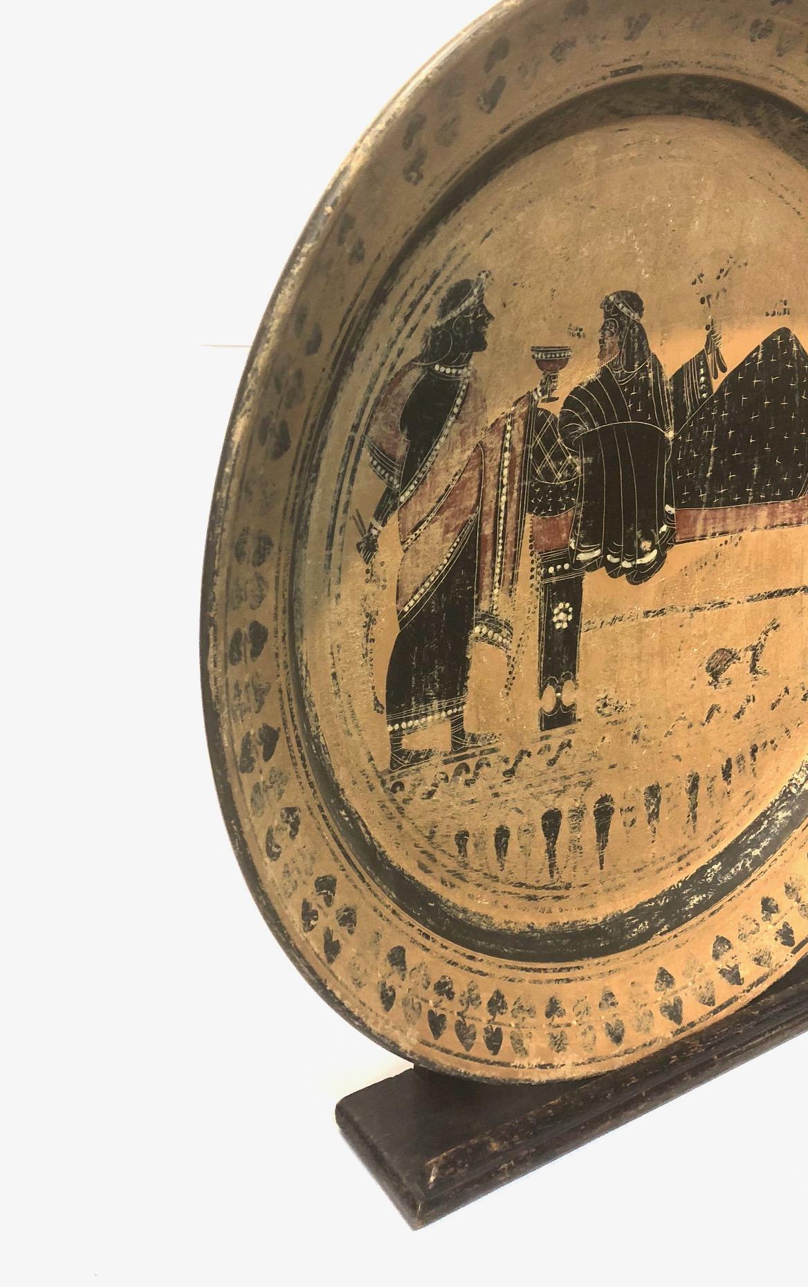 Painted A 19th Century Black Figure Etruscan Archaic Style Grand Tour Plate For Sale