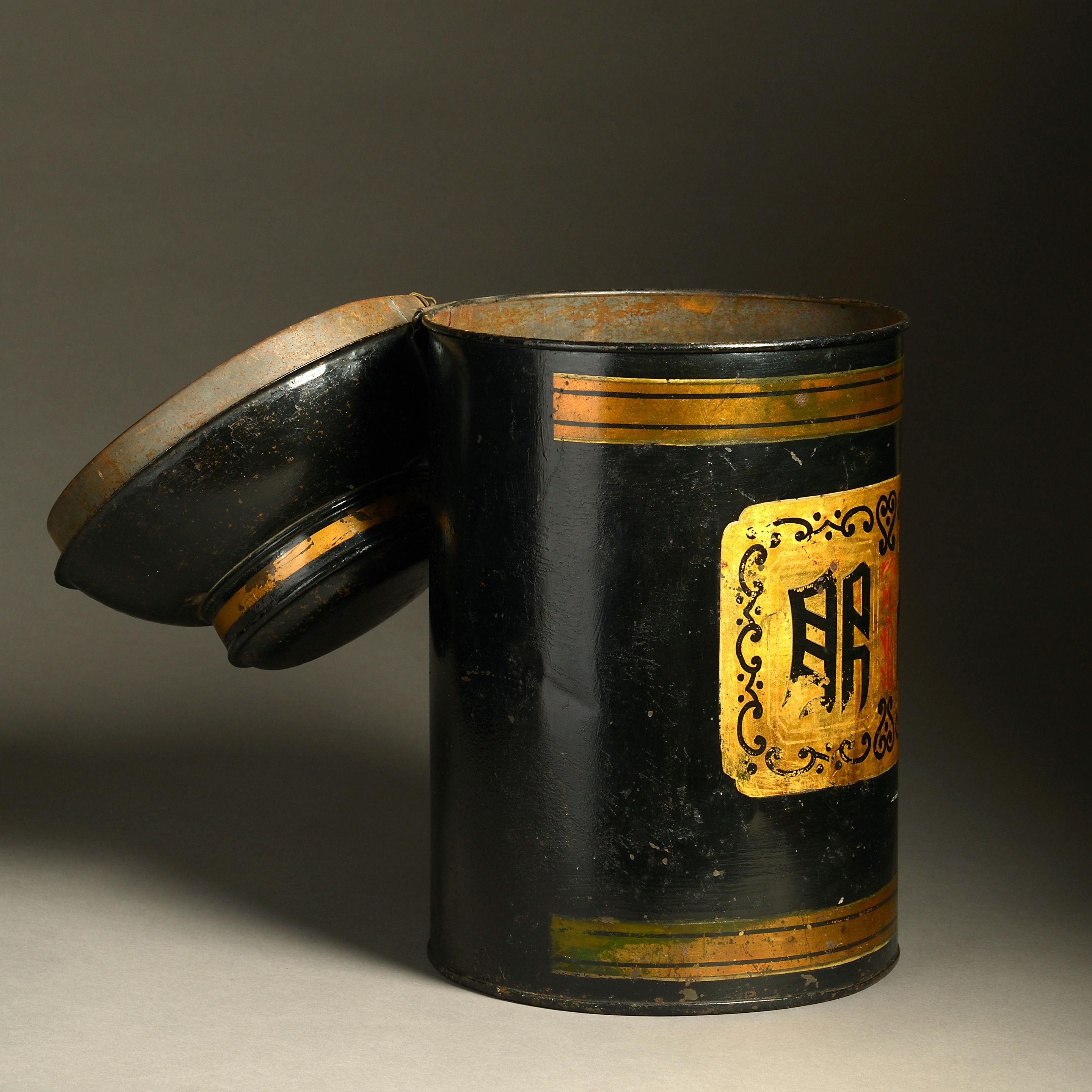 English 19th Century Black Painted Tole Tea Canister