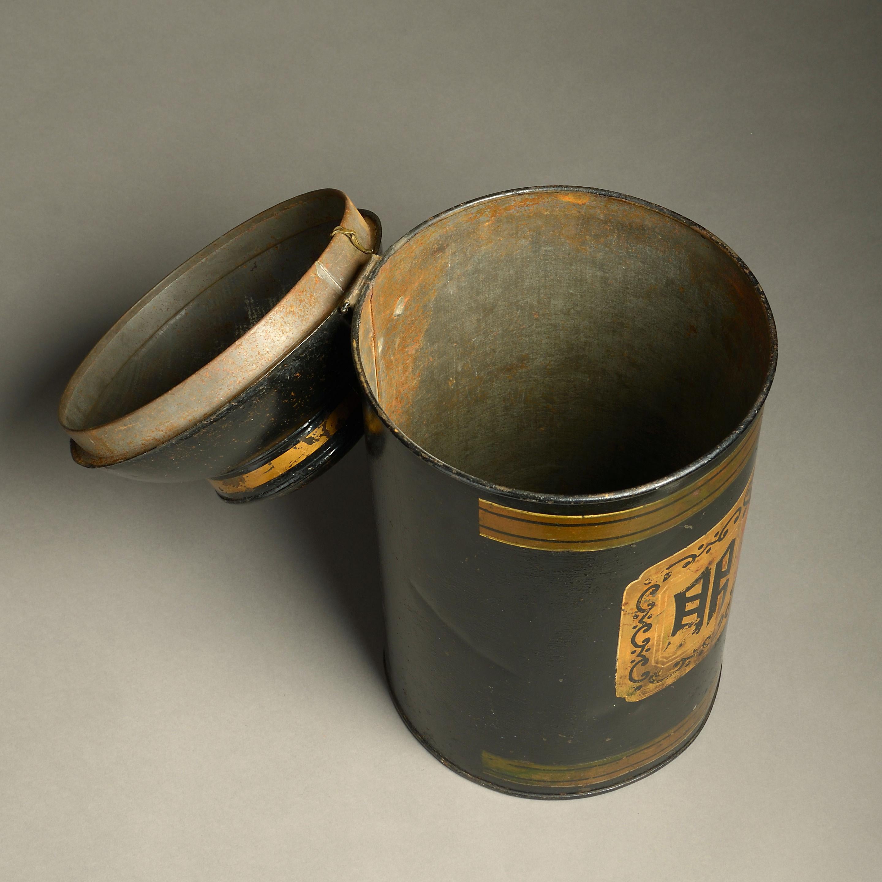 19th Century Black Painted Tole Tea Canister In Good Condition In London, GB