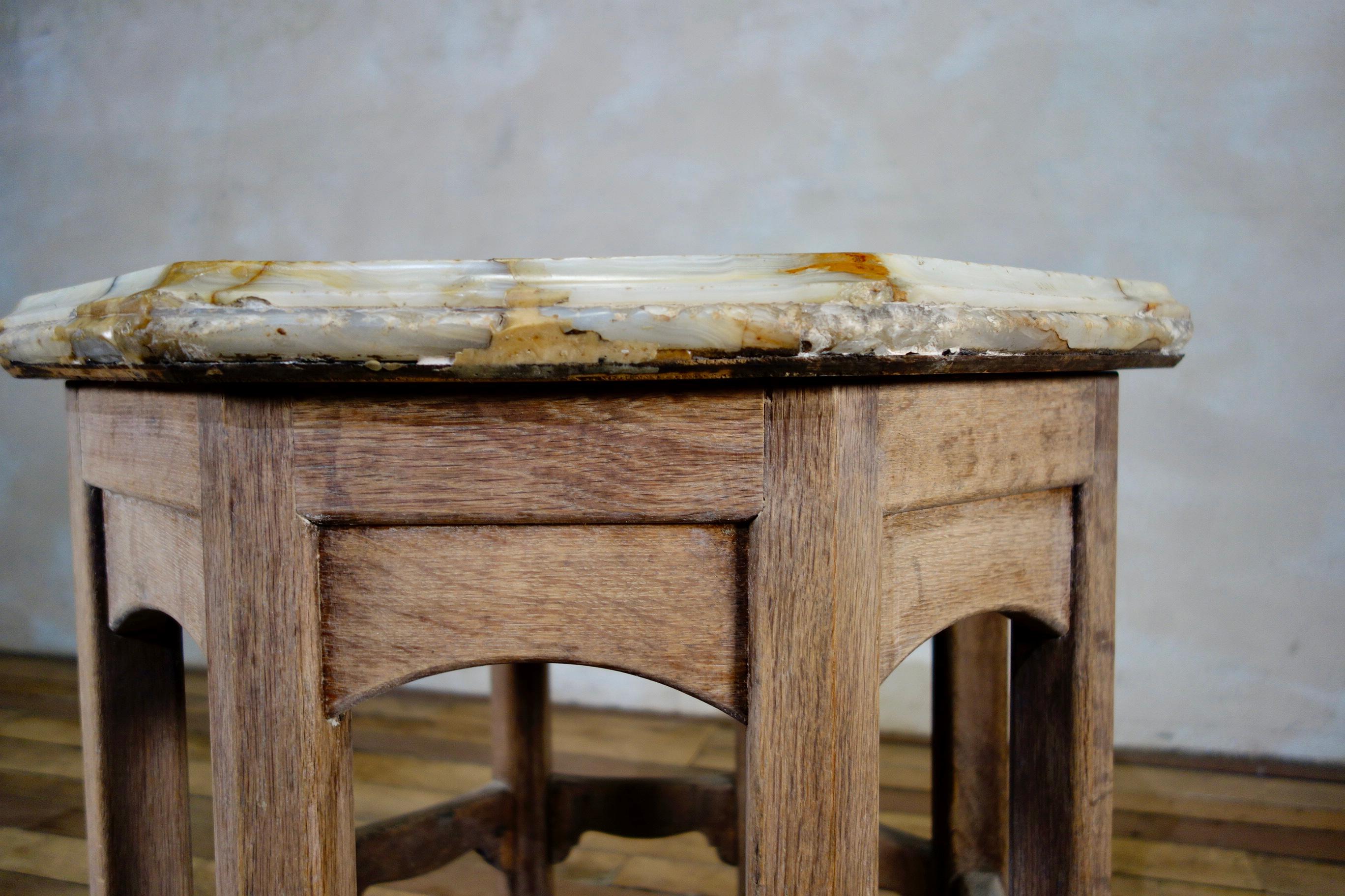 19th Century Bleached Oak Octagonal Side Table, Onyx Top 6