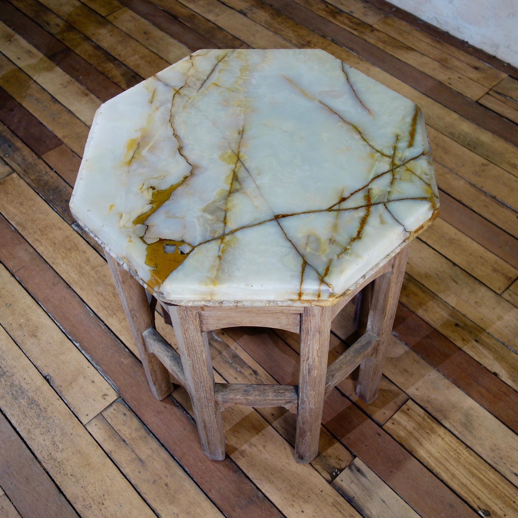 19th Century Bleached Oak Octagonal Side Table, Onyx Top In Good Condition In Basingstoke, Hampshire