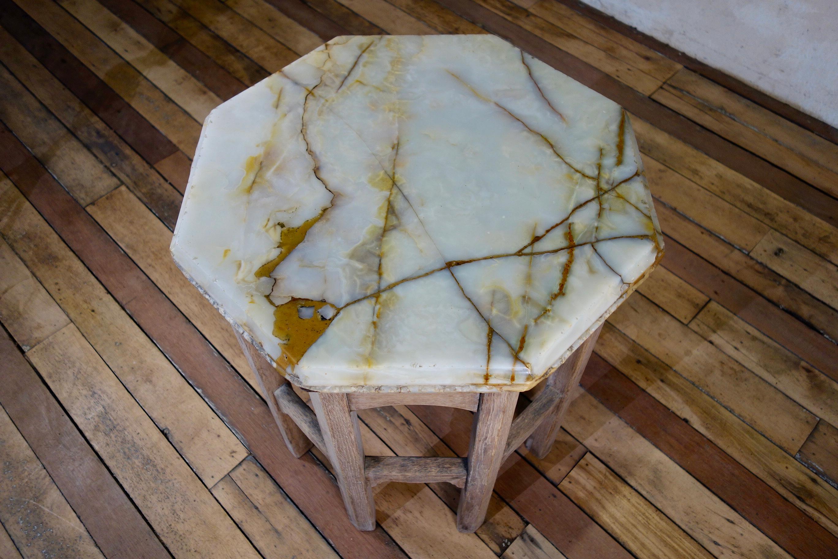 19th Century Bleached Oak Octagonal Side Table, Onyx Top 2