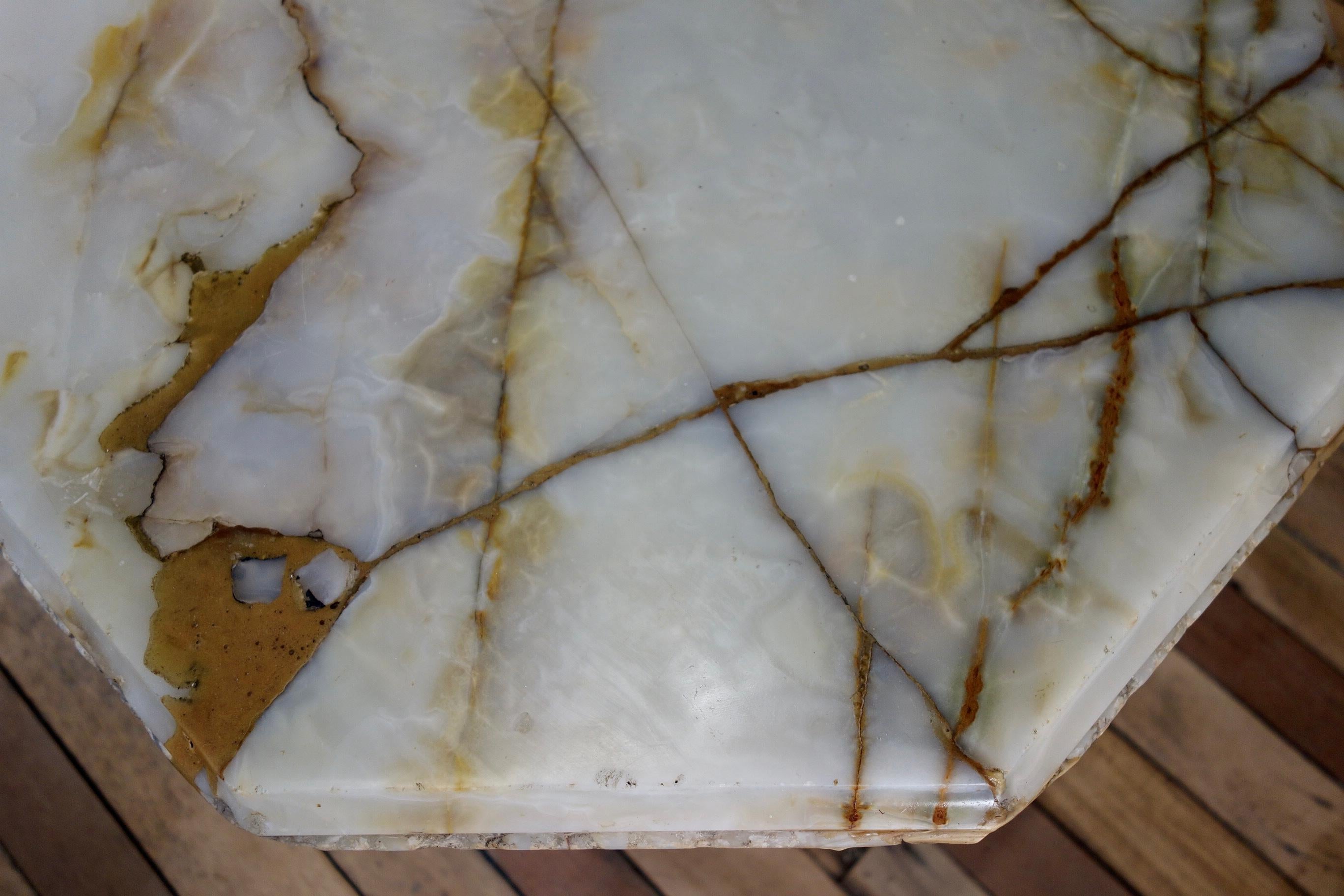 19th Century Bleached Oak Octagonal Side Table, Onyx Top 4