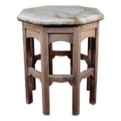 19th Century Bleached Oak Octagonal Side Table, Onyx Top