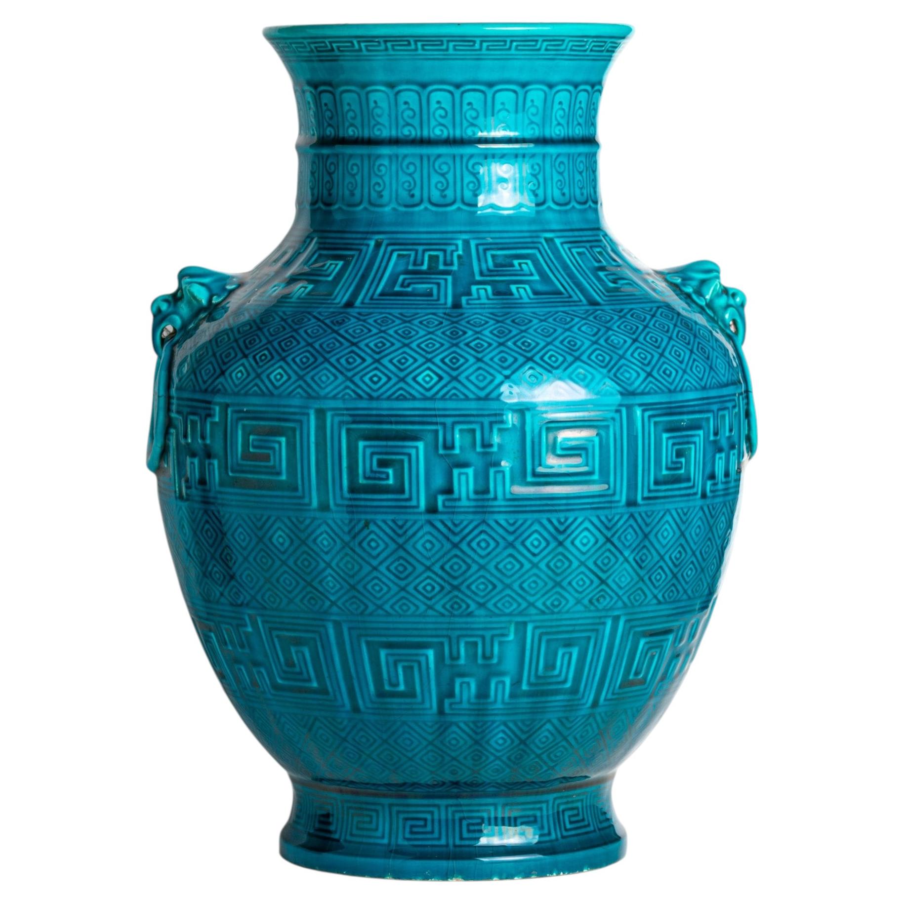 A 19th Century Bleu Deck Turquoise Vase by Théodore Deck, Large Size, Circa 1867