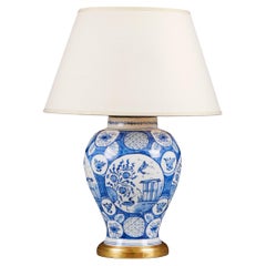 Lampe de Delft bleue et blanche du 19e siècle